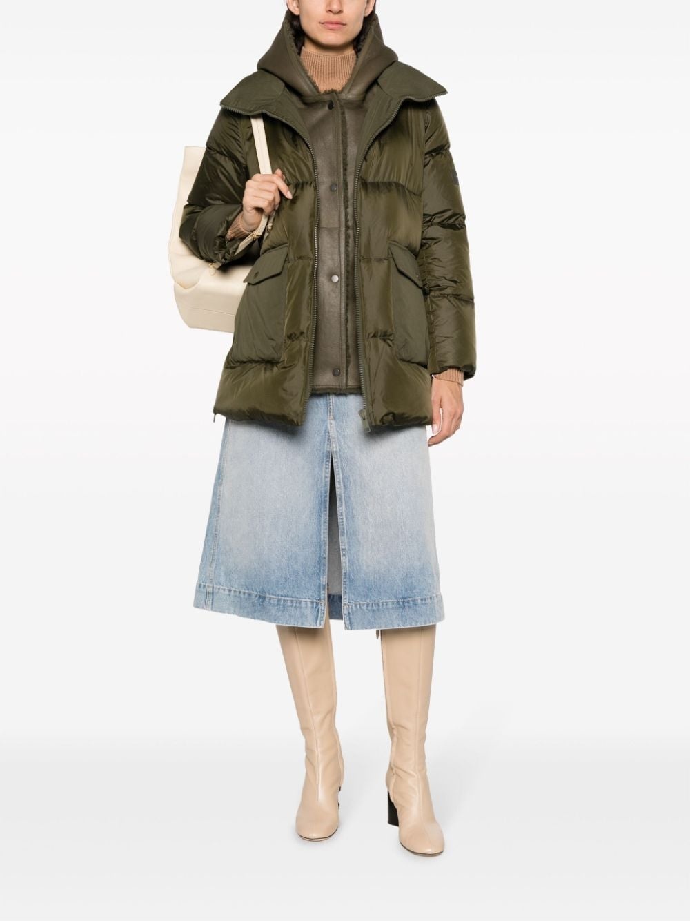 shearling-hood down jacket - 2