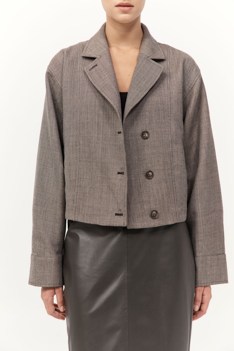 Wool Cocoon Bomber - Parquetry - 3