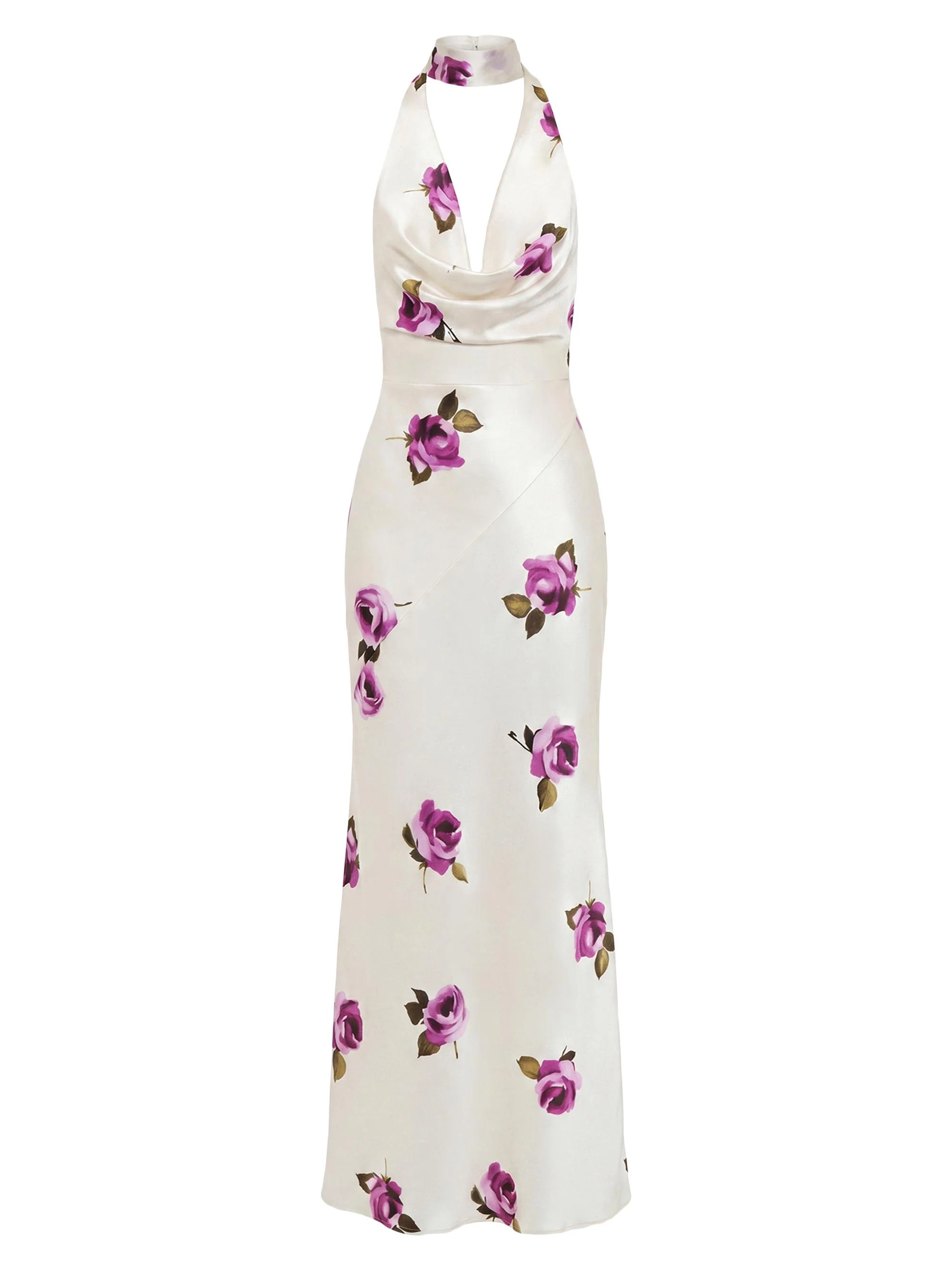 Women's Lyria Rose-Print Halter Satin Gown - Floating Rosebuds - 1