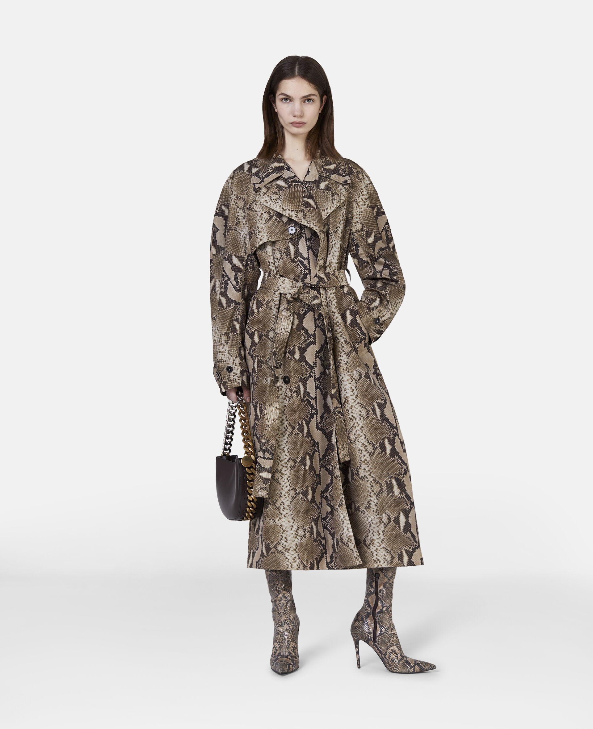 Python Print Belted Trench Coat - 5