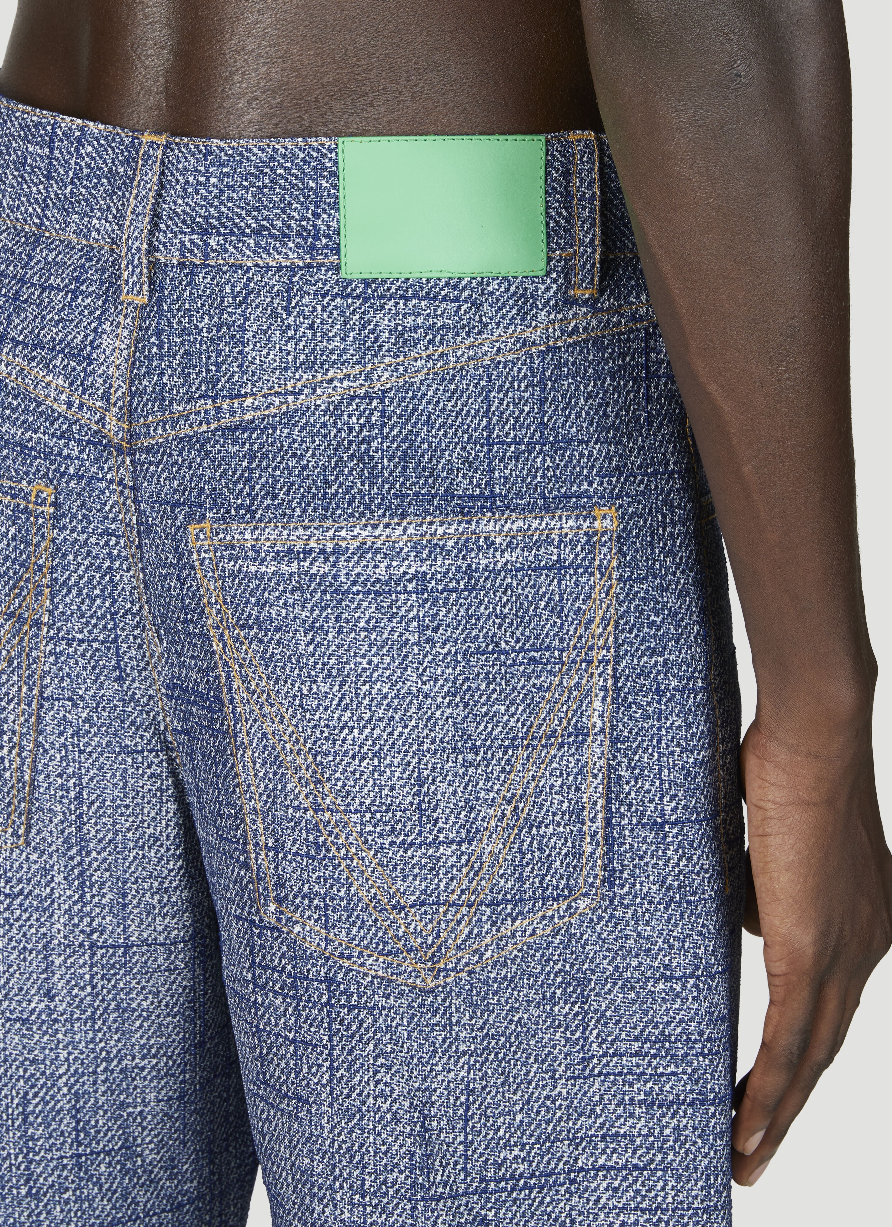BOTTEGA VENETA テクスチャテニムトラウサ 735547V3P50 4205 Bottega Veneta Denim-print Straight-leg Trousers In Blue