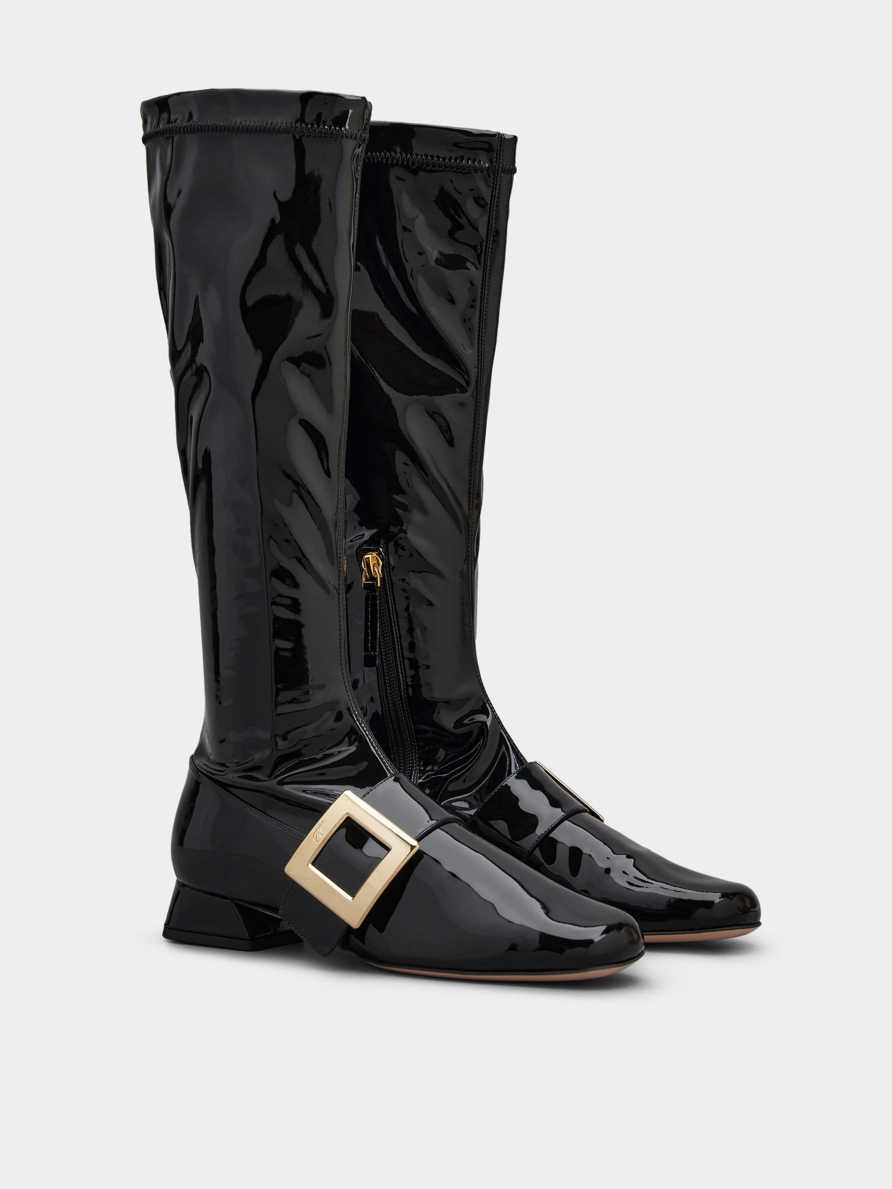 Très Vivier Babies Metal Buckle Strech Boots in Patent Leather - 2