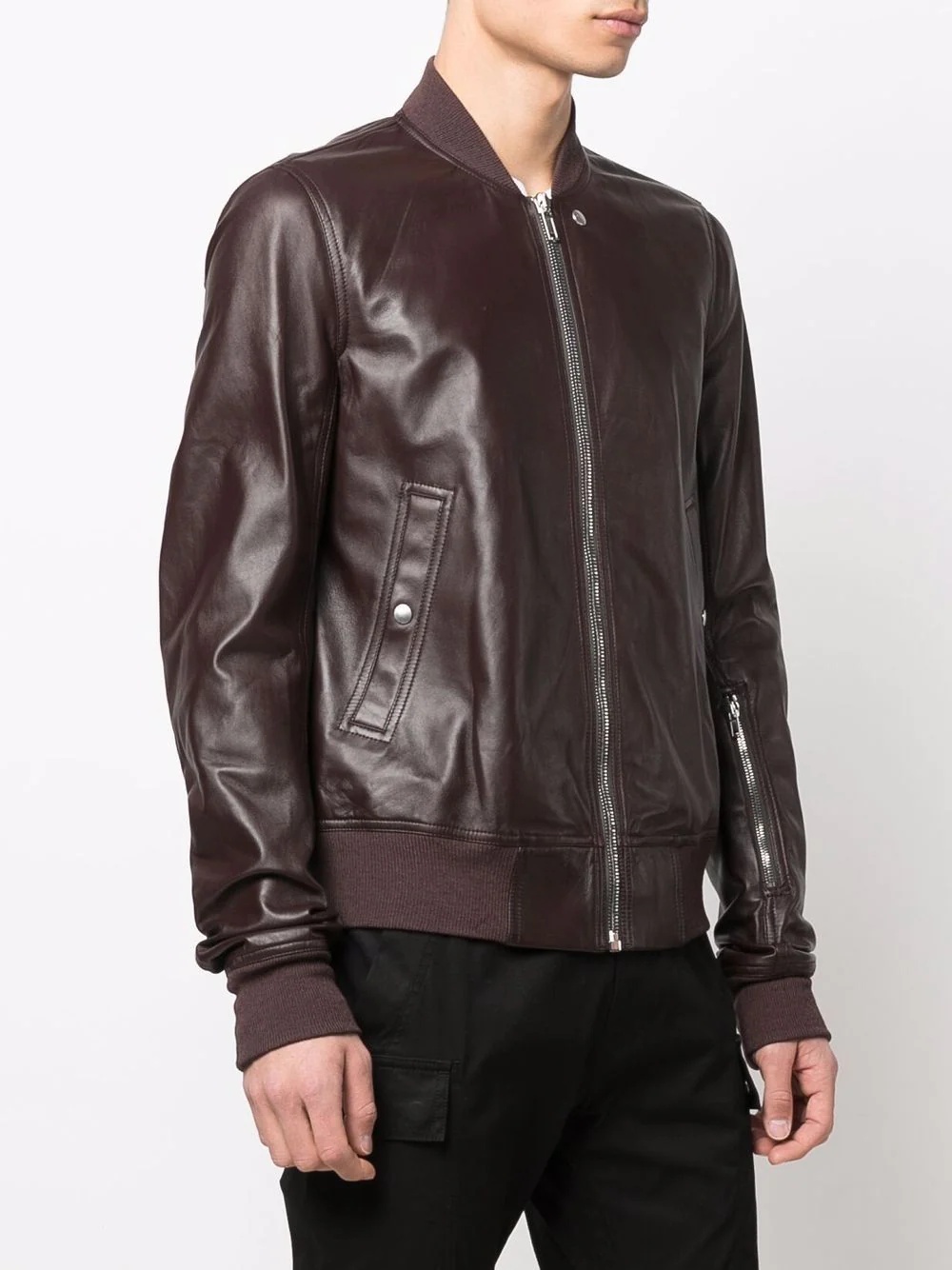 zip-up leather jacket - 3