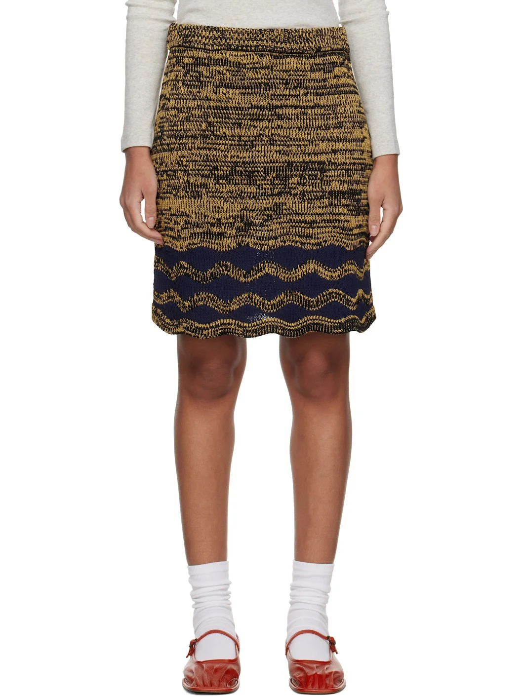Yellow & Navy Shade Knit Miniskirt - 1