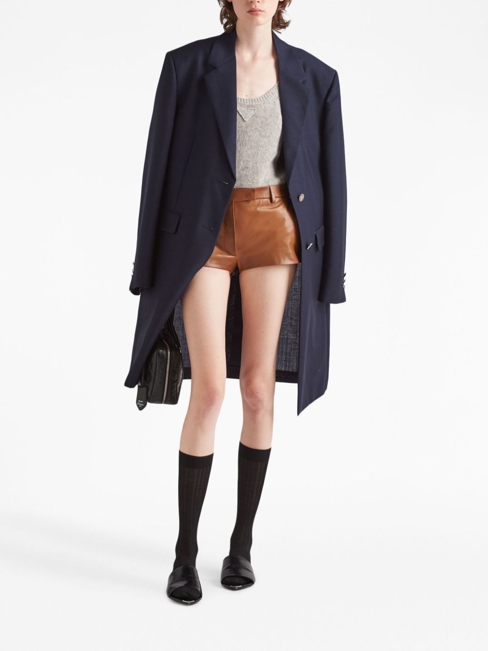 low-rise leather shorts - 2