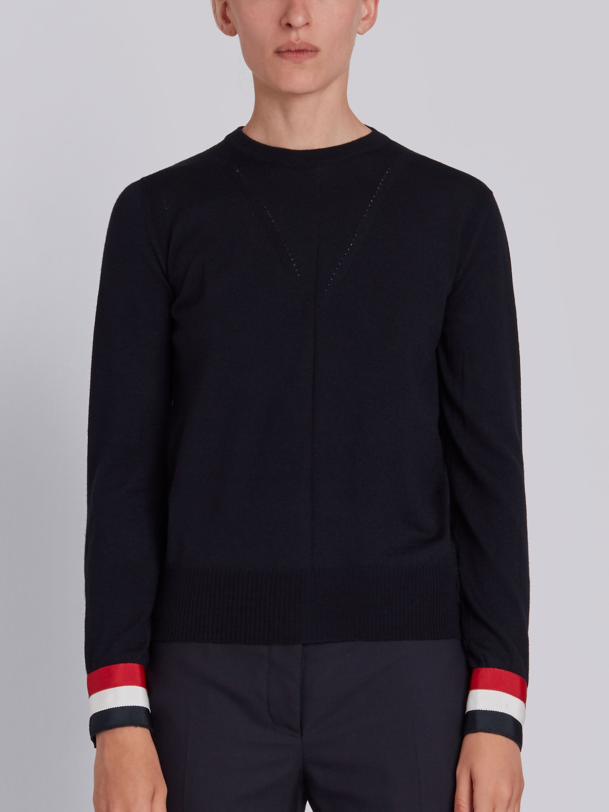 Grosgrain-Cuffed Fine Merino Wool Crew Neck Pullover - 1