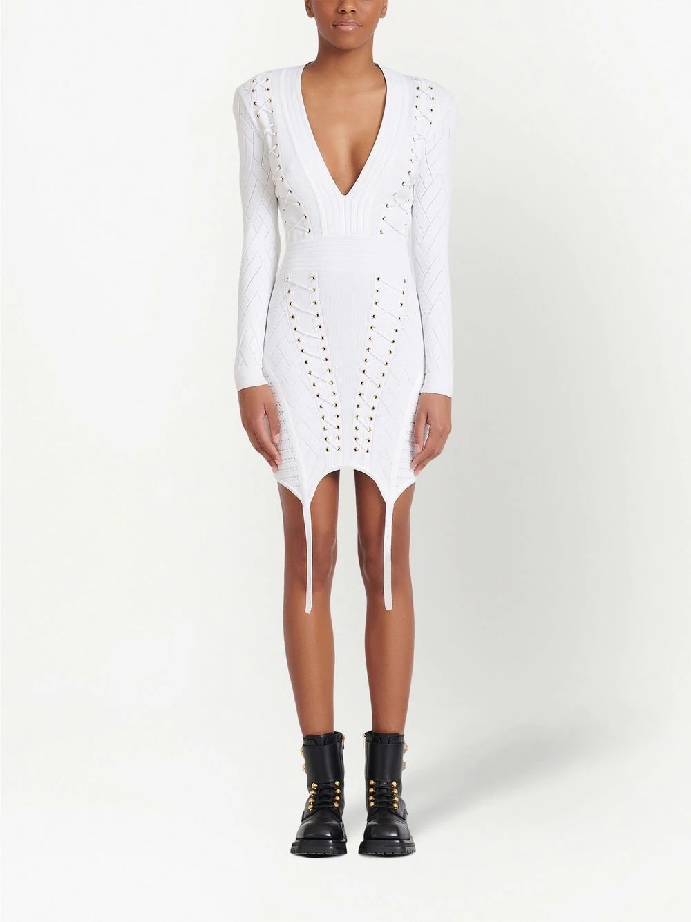 lace-up detail knitted dress - 3