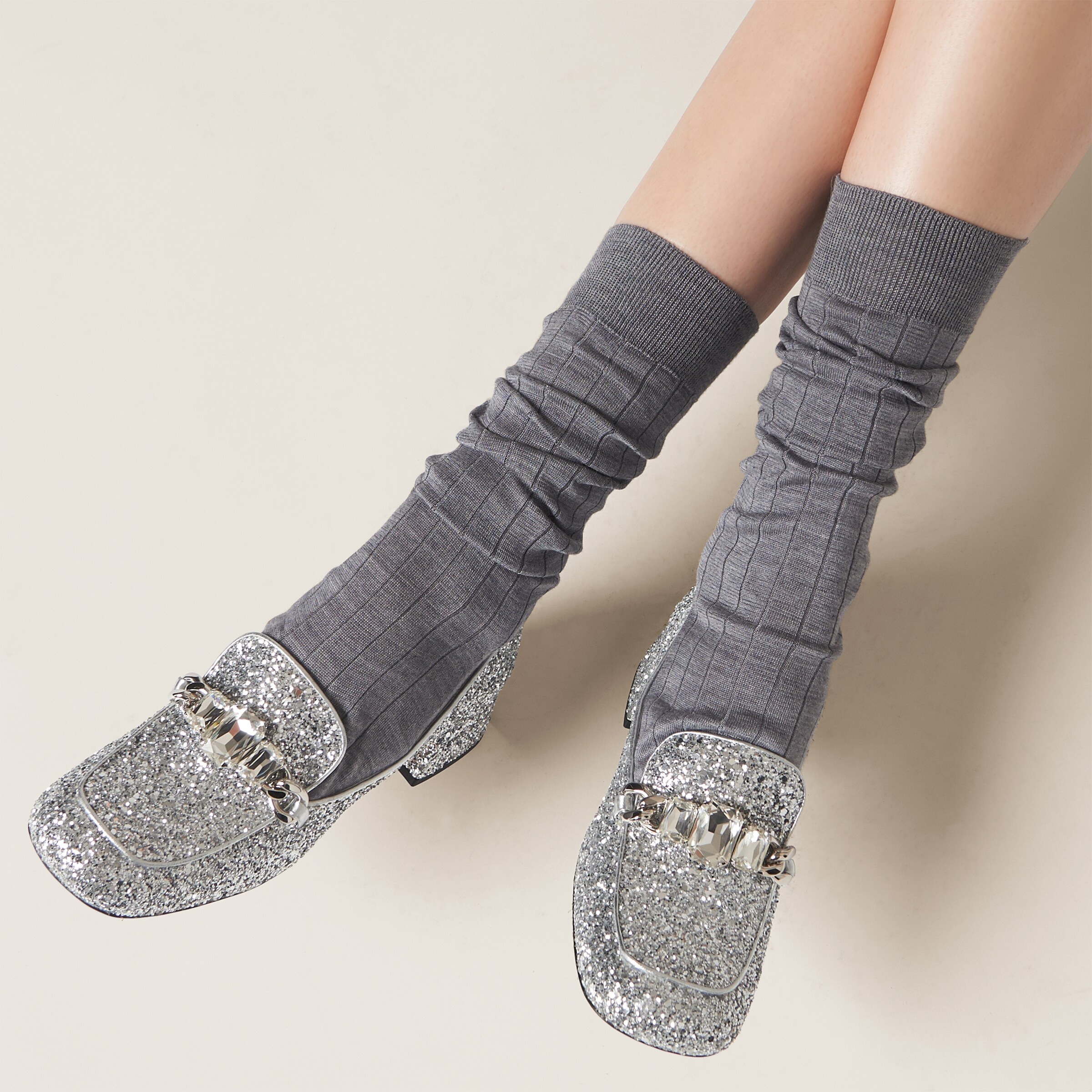 Glitter fabric loafers - 5