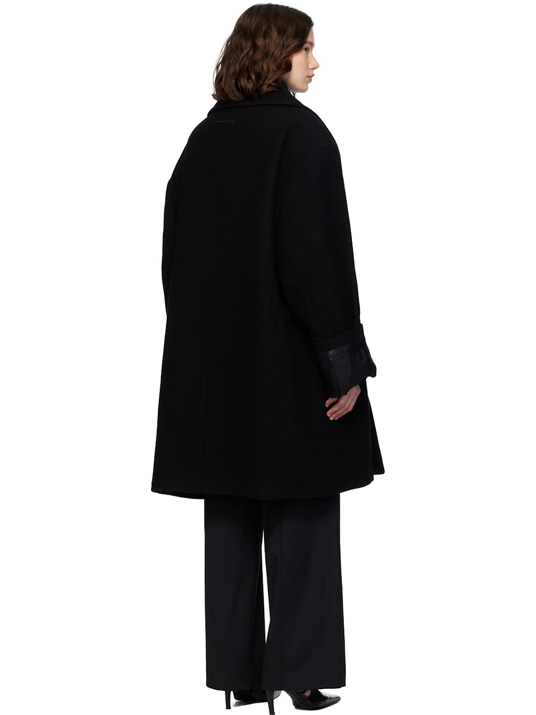 Black Wool Felt Double-Breasted Coat - 3