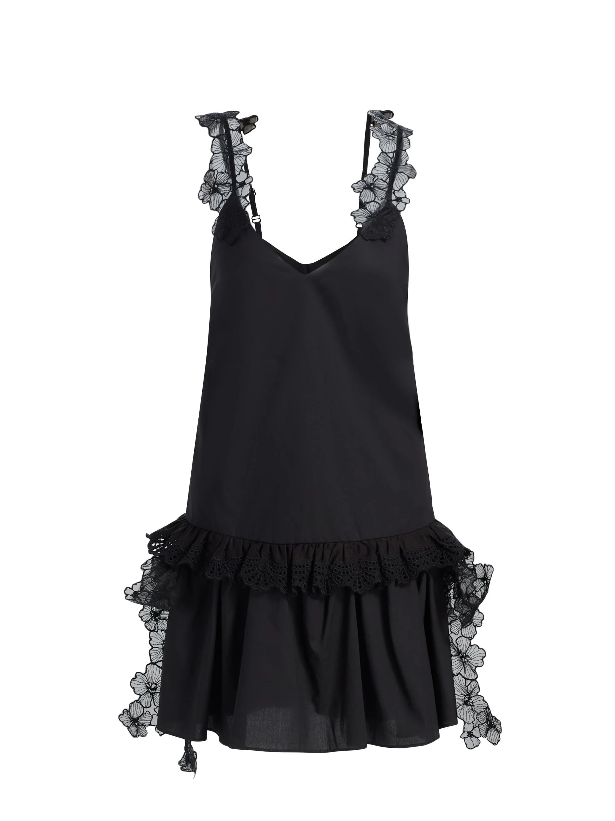 Women's Coralie Lace-Trim Cotton Drop-Waist Minidress - Black - 1