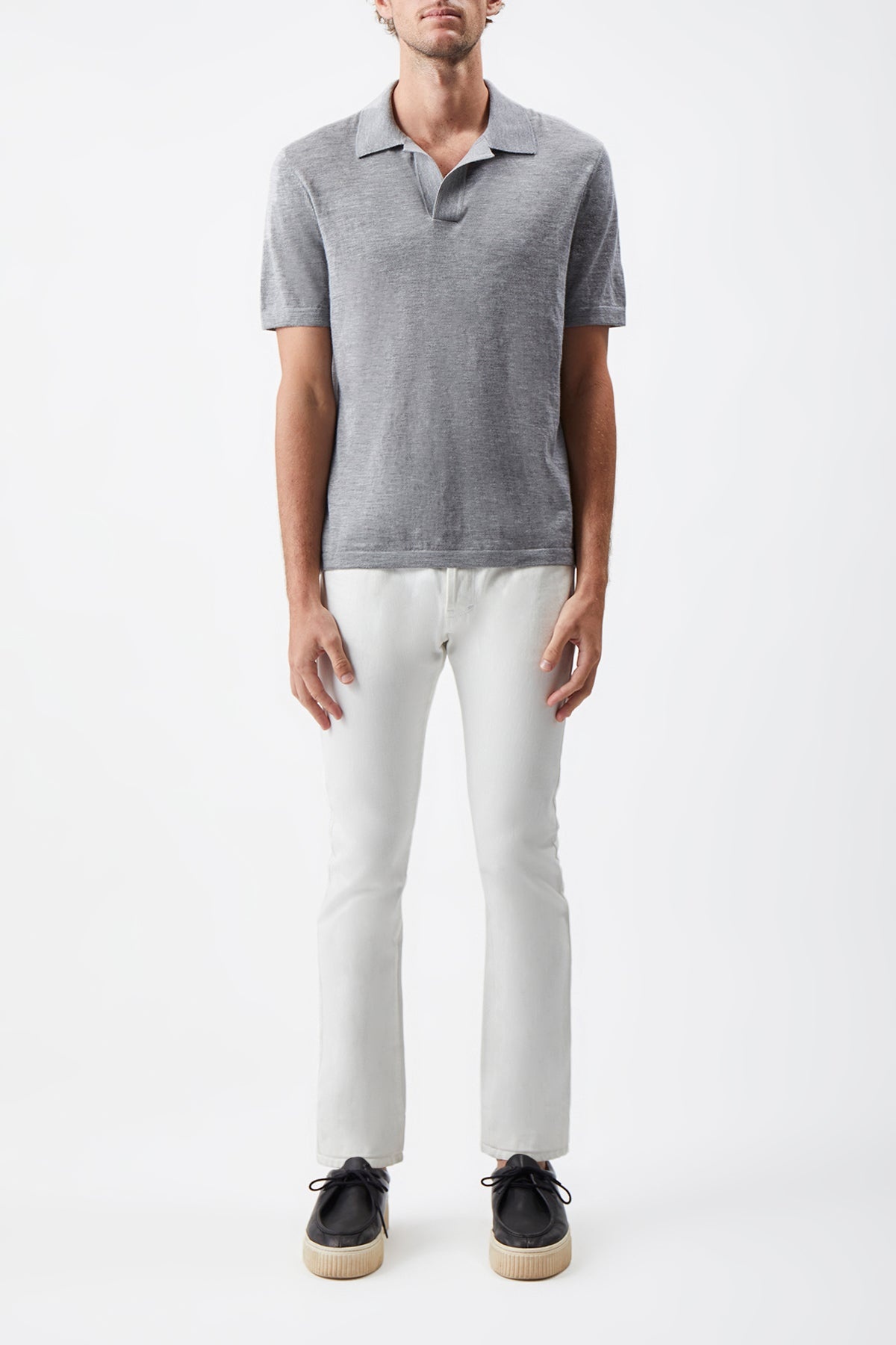 Stendhal Knit Short Sleeve Polo in Heather Grey Cashmere - 2