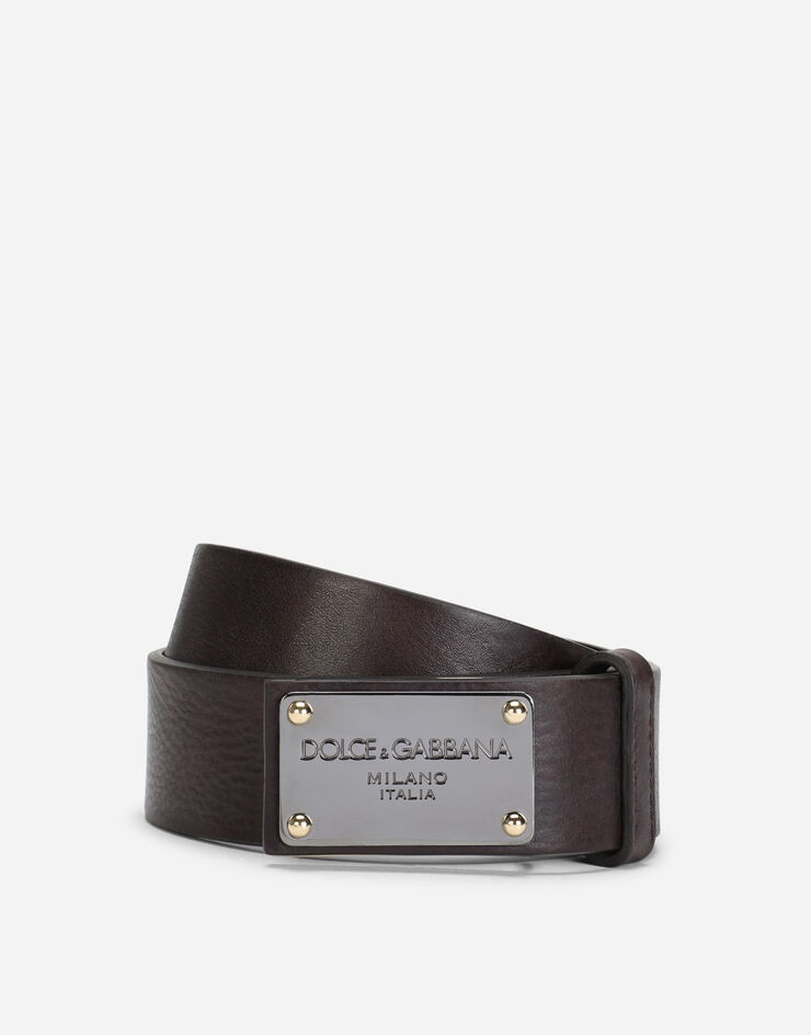 Eos calfskin belt with branded buckle - 1