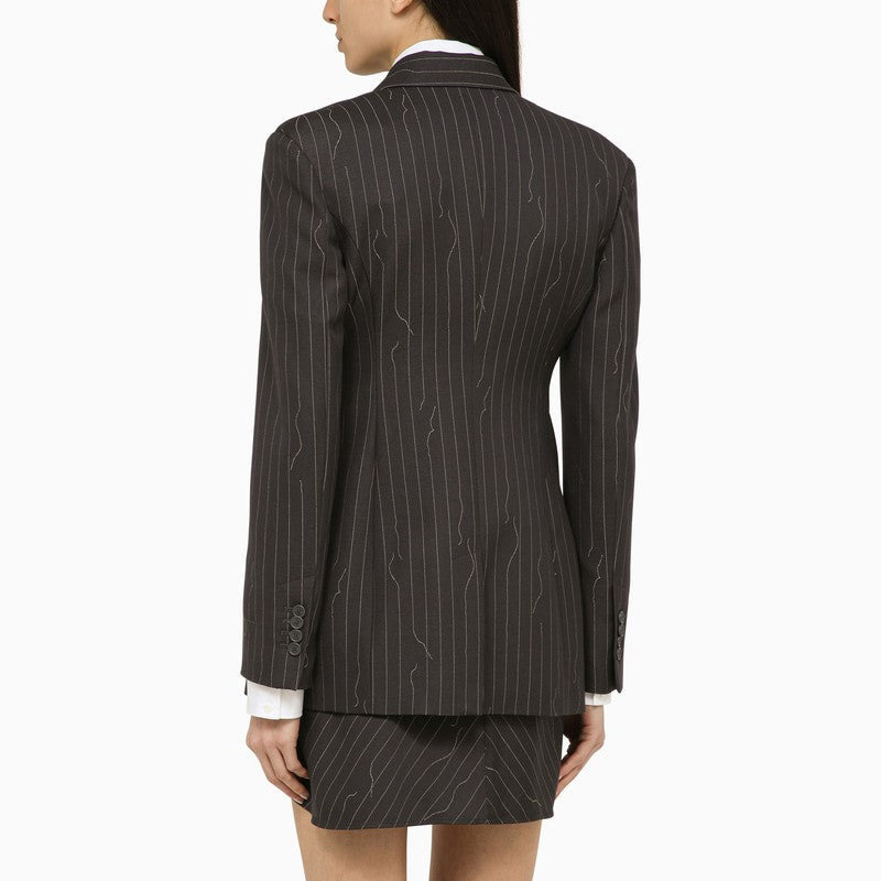 Off-White Grey Single-Breasted Pinstripe Jacket In Wool Blend Women - 2