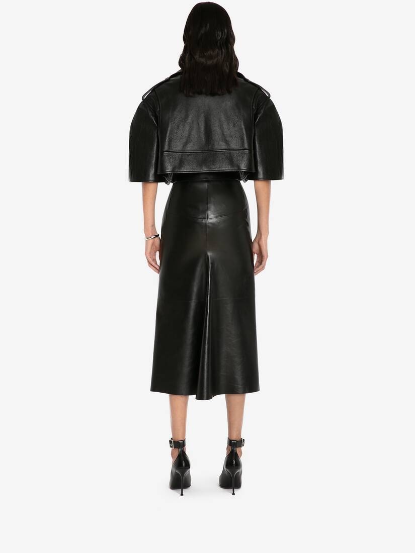 Leather Kickback Pencil Skirt in Black - 4