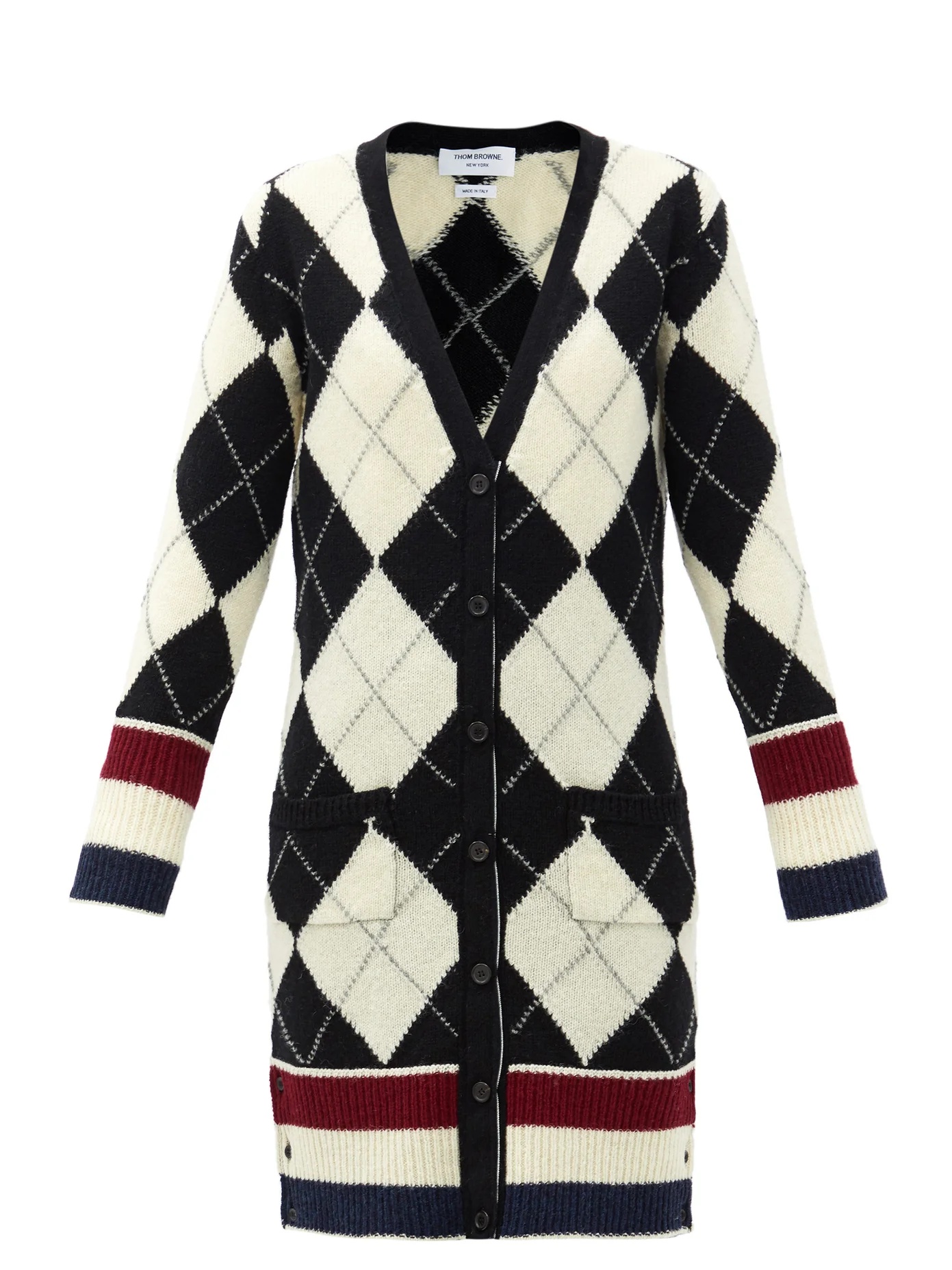 Argyle-intarsia V-neck wool cardigan - 1