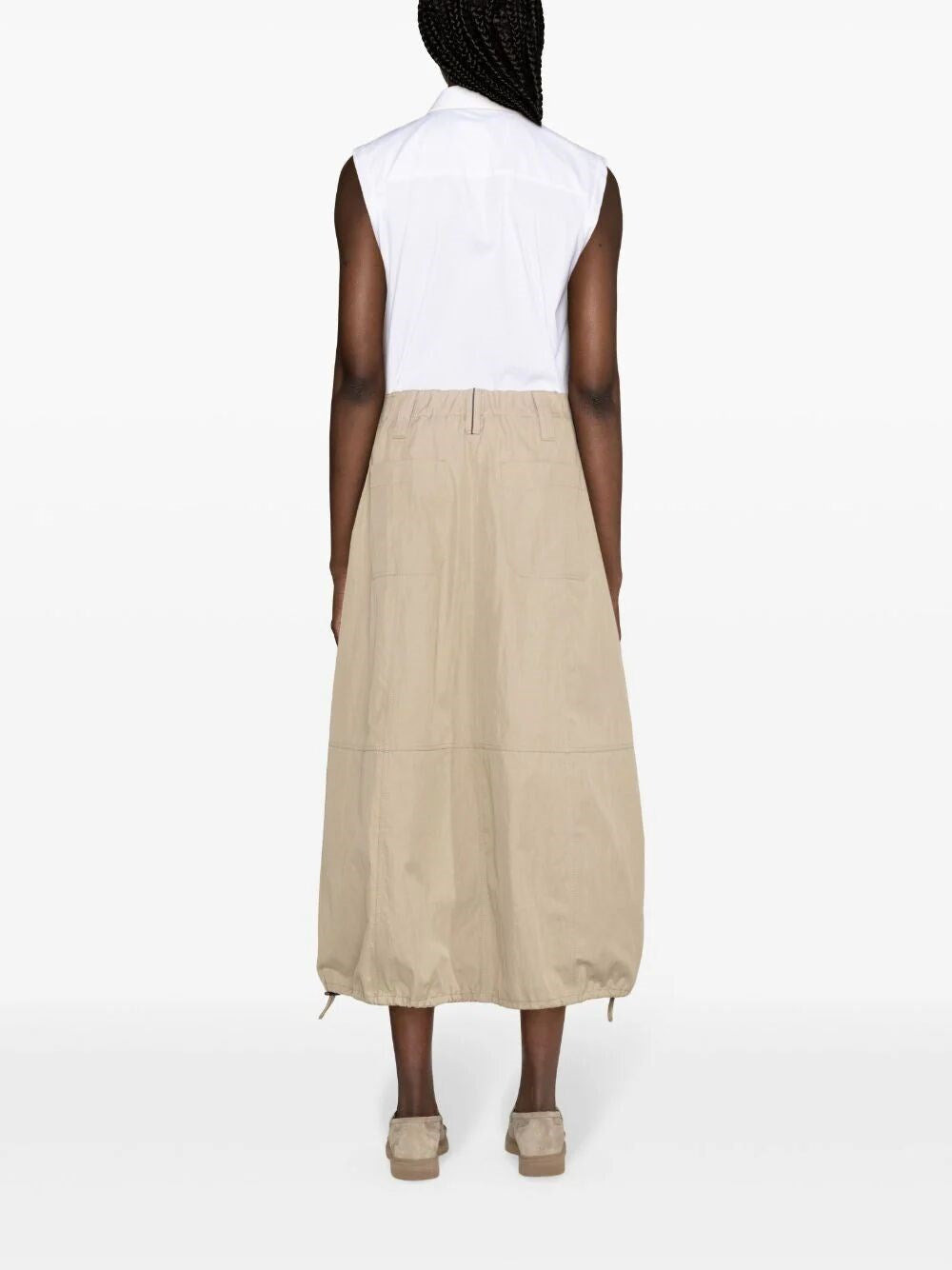 Brunello Cucinelli Women Stretch Cotton Poplin Sleeveless Shirt With `Shiny` Trim - 4