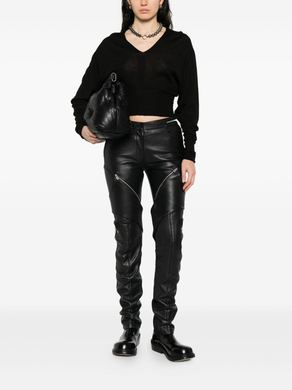 zip-pocket leather trousers - 2