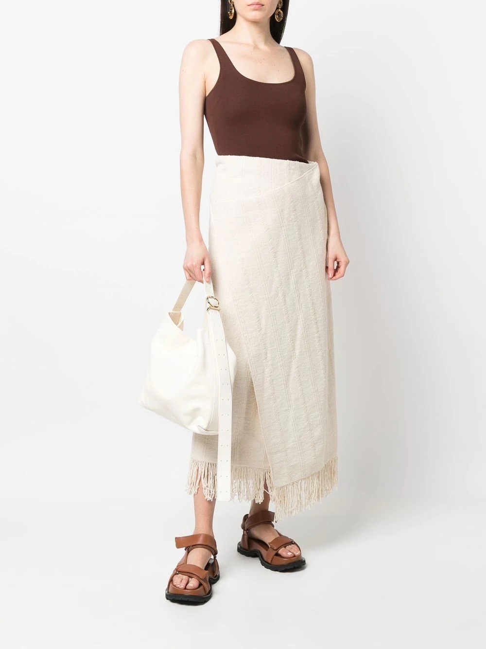 fringed wrap-effect midi skirt - 2