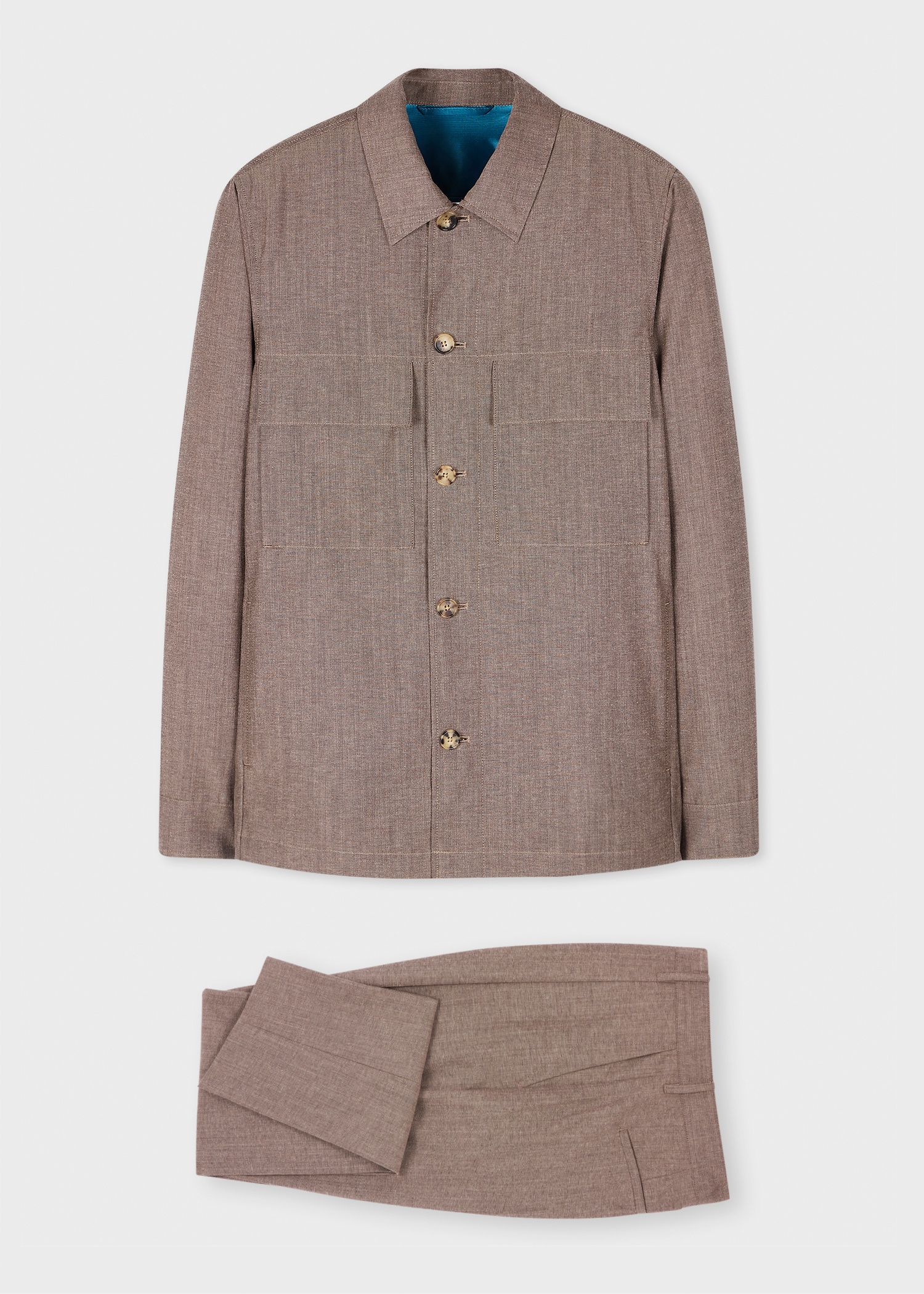Light Brown Wool-Cotton Blend Overshirt and Pleated Trousers Co-ord - 1