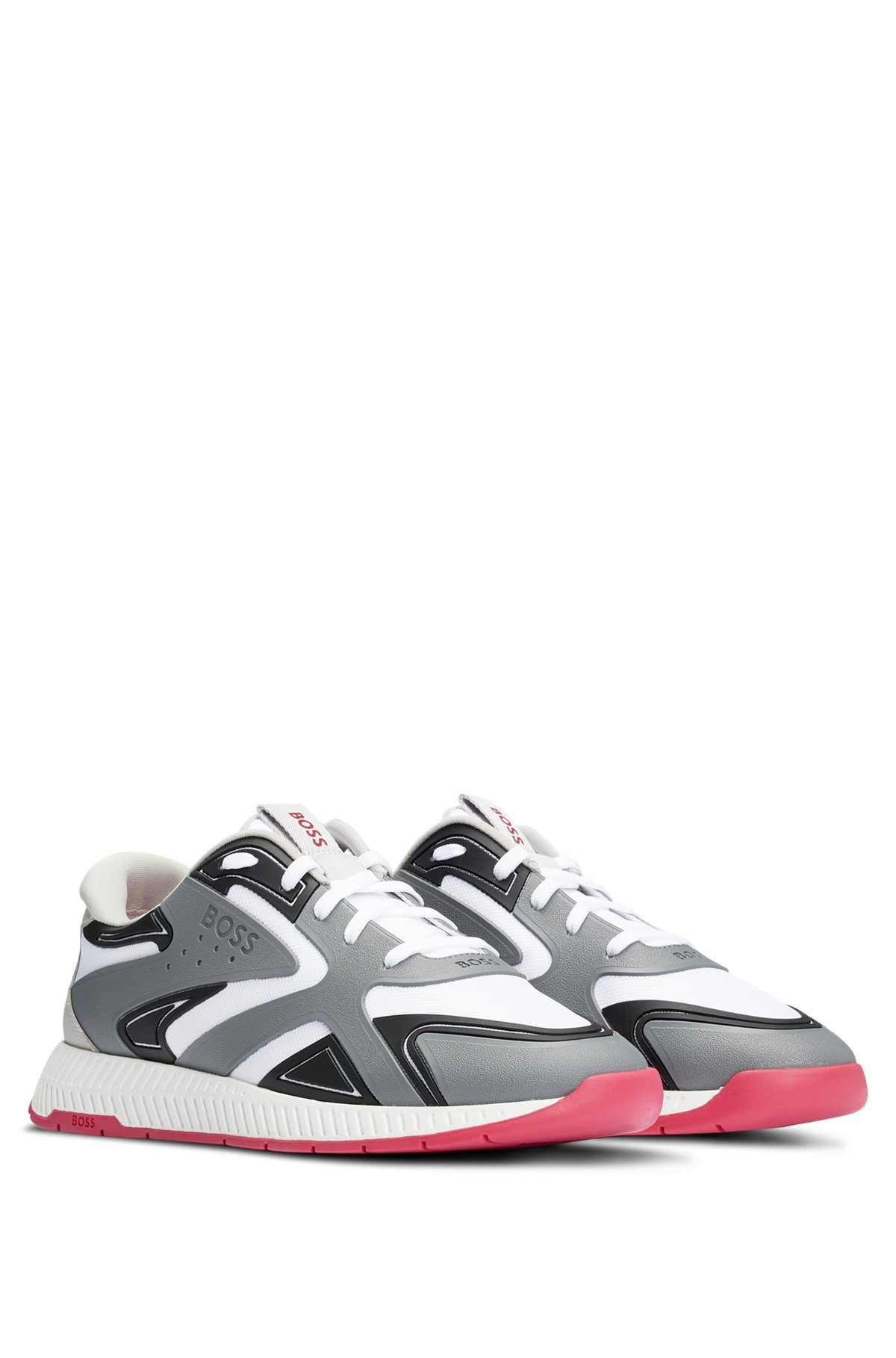 MIXED-MATERIAL LACE-UP TRAINERS WITH TONAL BRANDING - 2