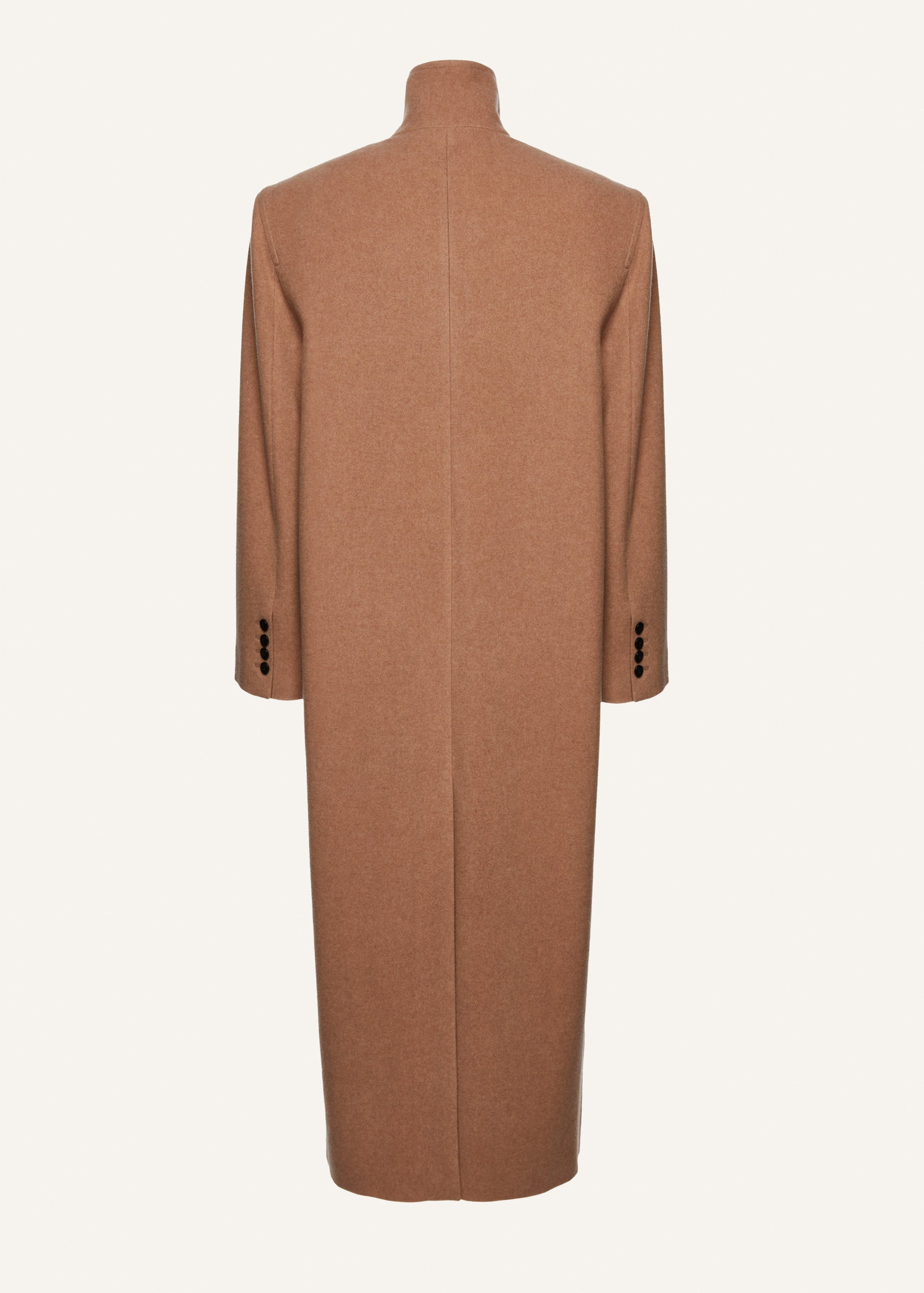 Oversized high collar cashmere coat in caramel - 2