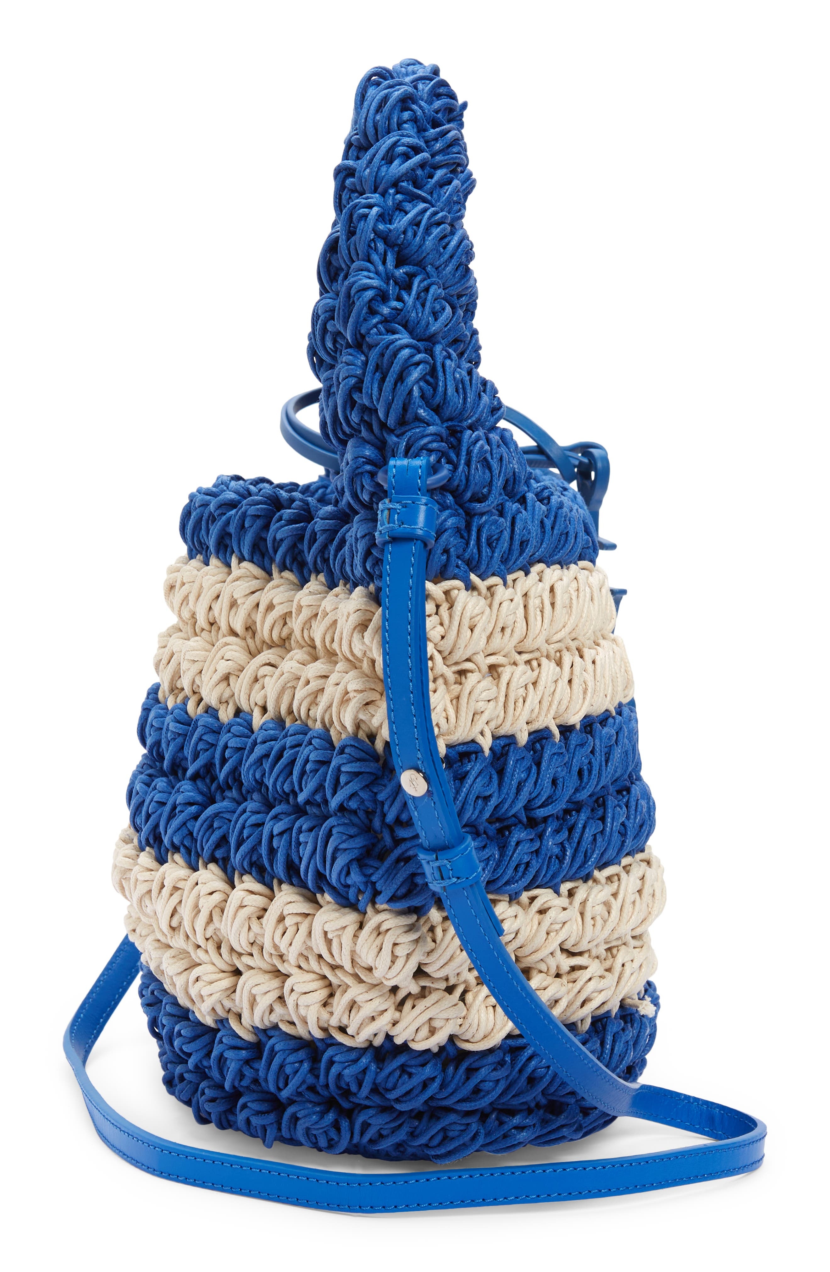 JW Anderson Popcorn Crocheted Cotton Basket Bag in Blue/Off White at Nordstrom - 6