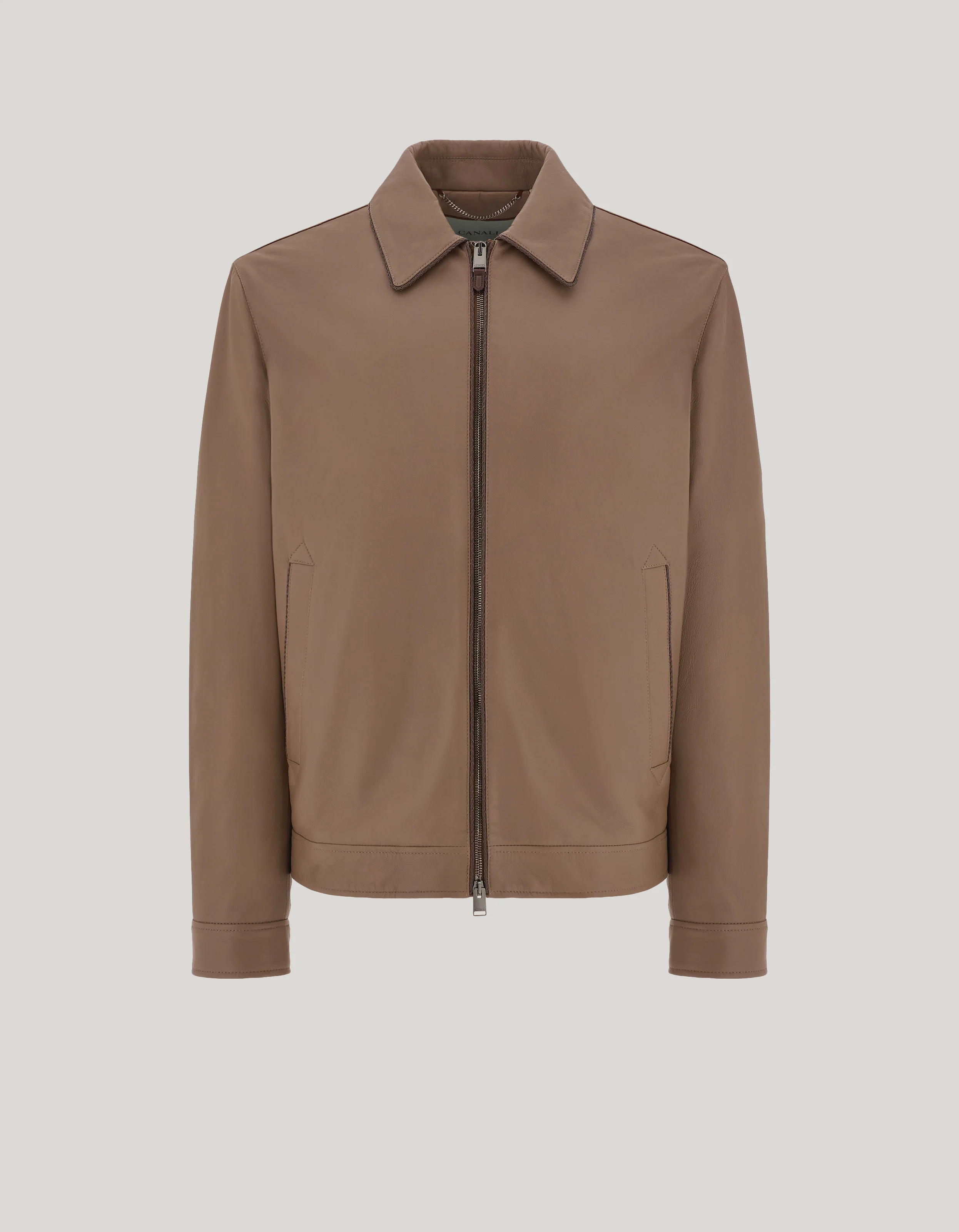 SAND-COLORED LAMBSKIN NAPPA JACKET WITH WOVEN DETAILS - 1
