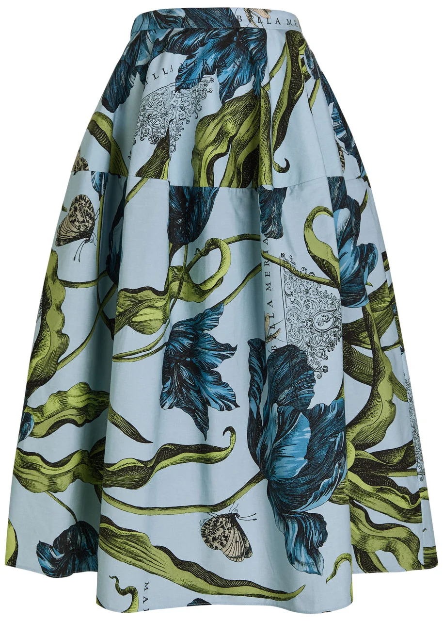 Erdem Printed Cotton-poplin Midi Skirt - 1