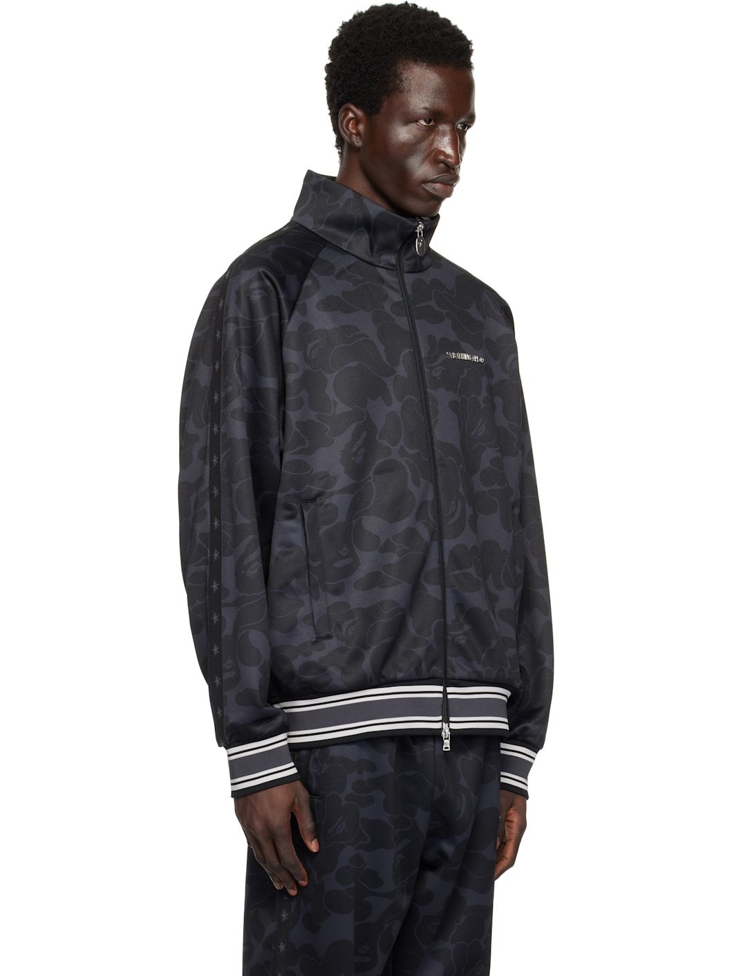 Black Tonal Solid Camo Track Jacket - 2