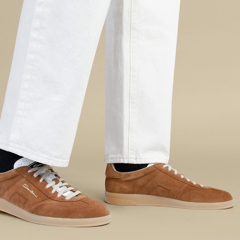 Santoni Men's brown suede DBS Oly sneaker outlook