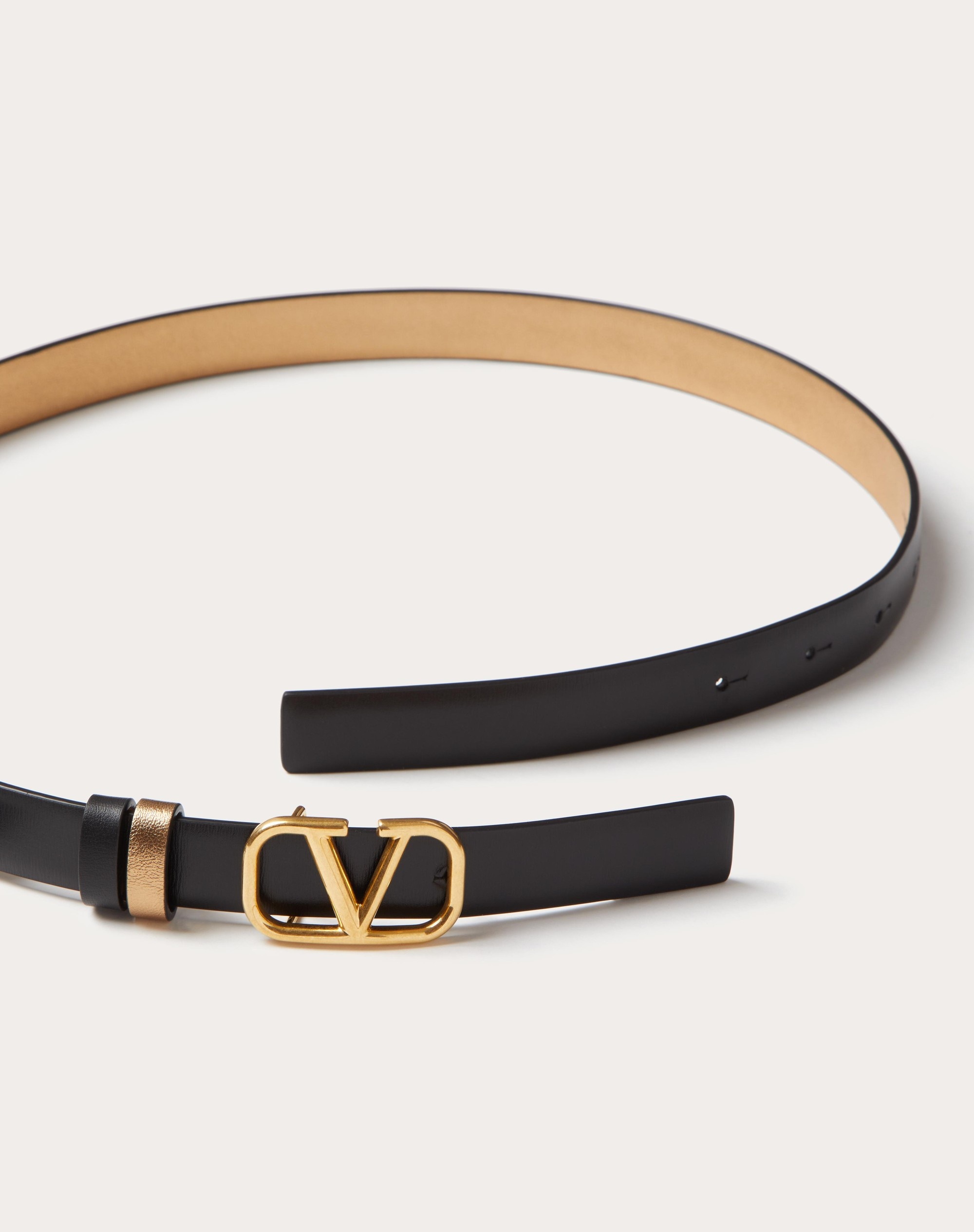 Vlogo Moon Shiny Calfskin Belt With Chain for Woman in Cappuccino