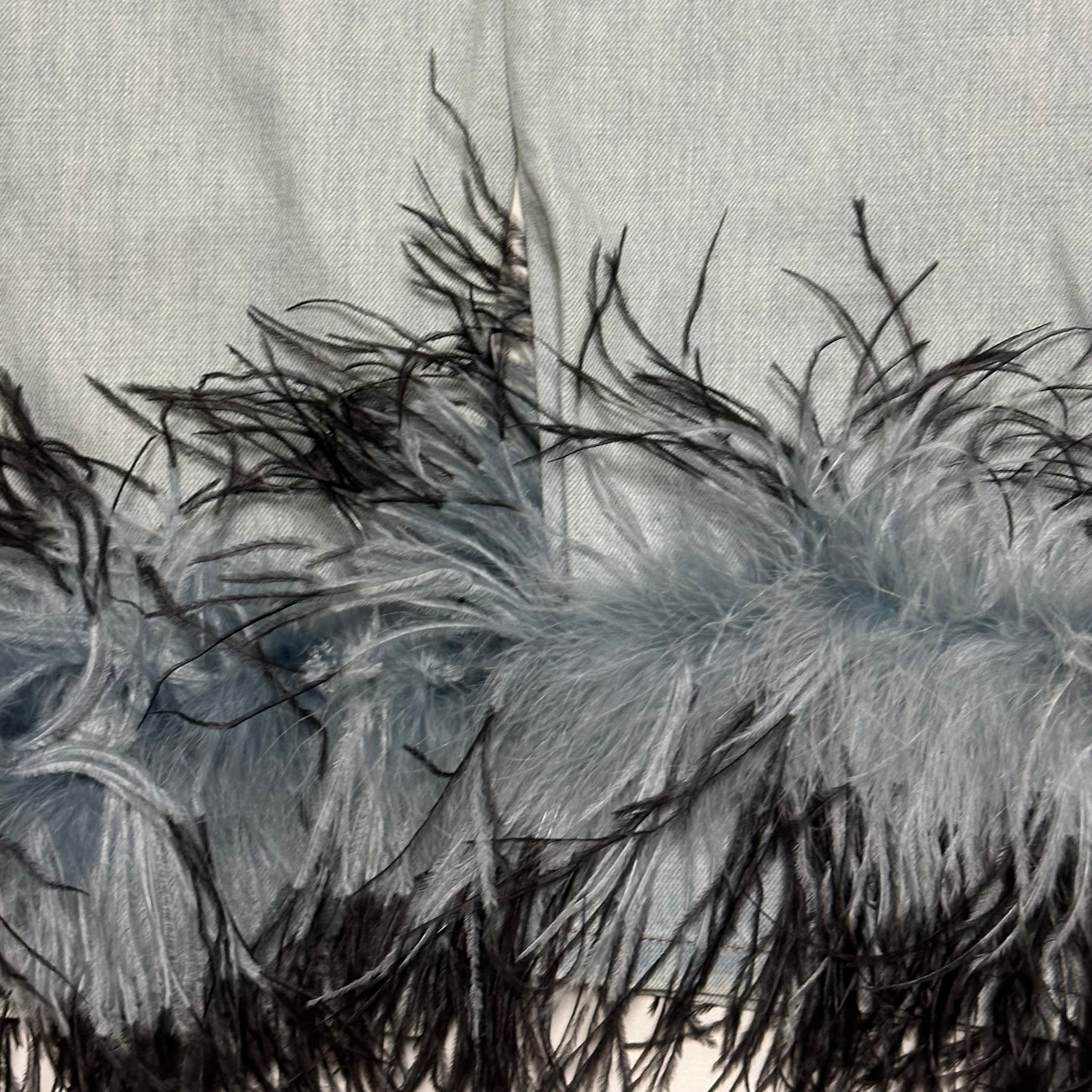 PRADA Spring Summer 2017 Ostrich Feather Trim Denim Pants - 7