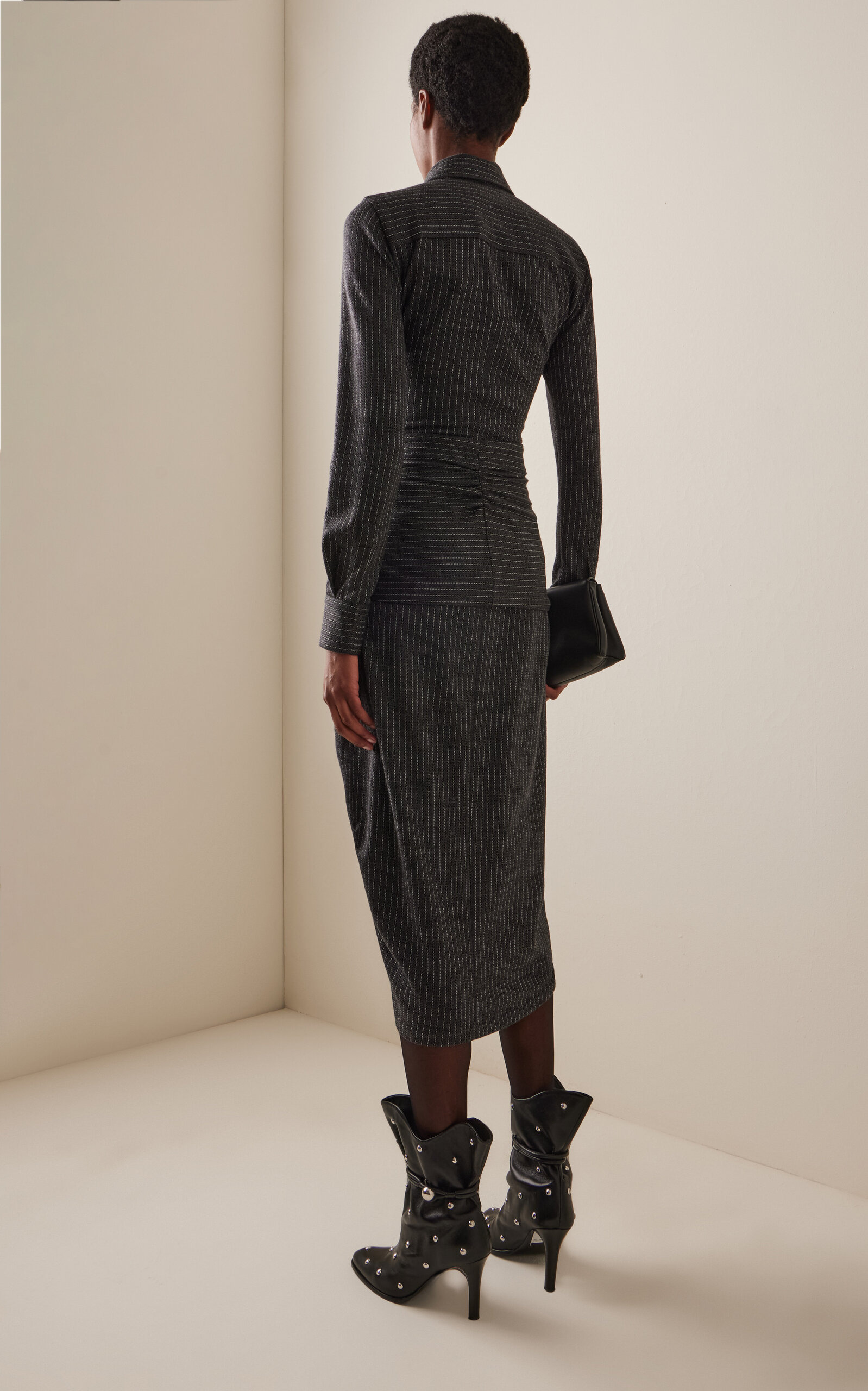 Rosalie Pinstriped Wool-Cotton Midi Shirt Dress grey - 4