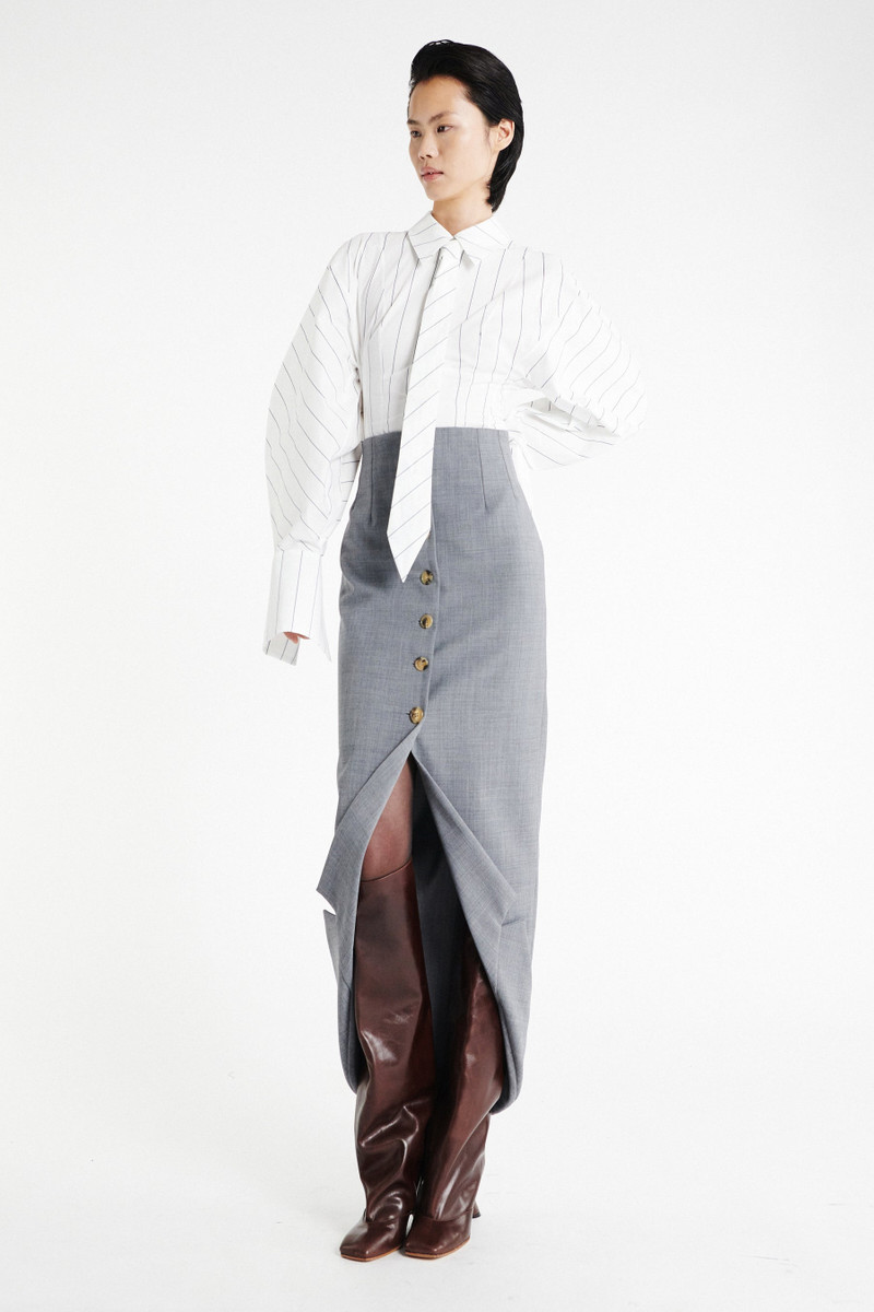 TAILORED SKIRT WITH JACKET COLLAR AT HEM GREY MELANGE 1