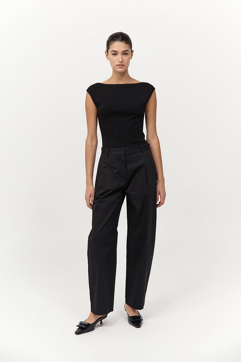 Cotton Barrel Leg Pants - Black - 1