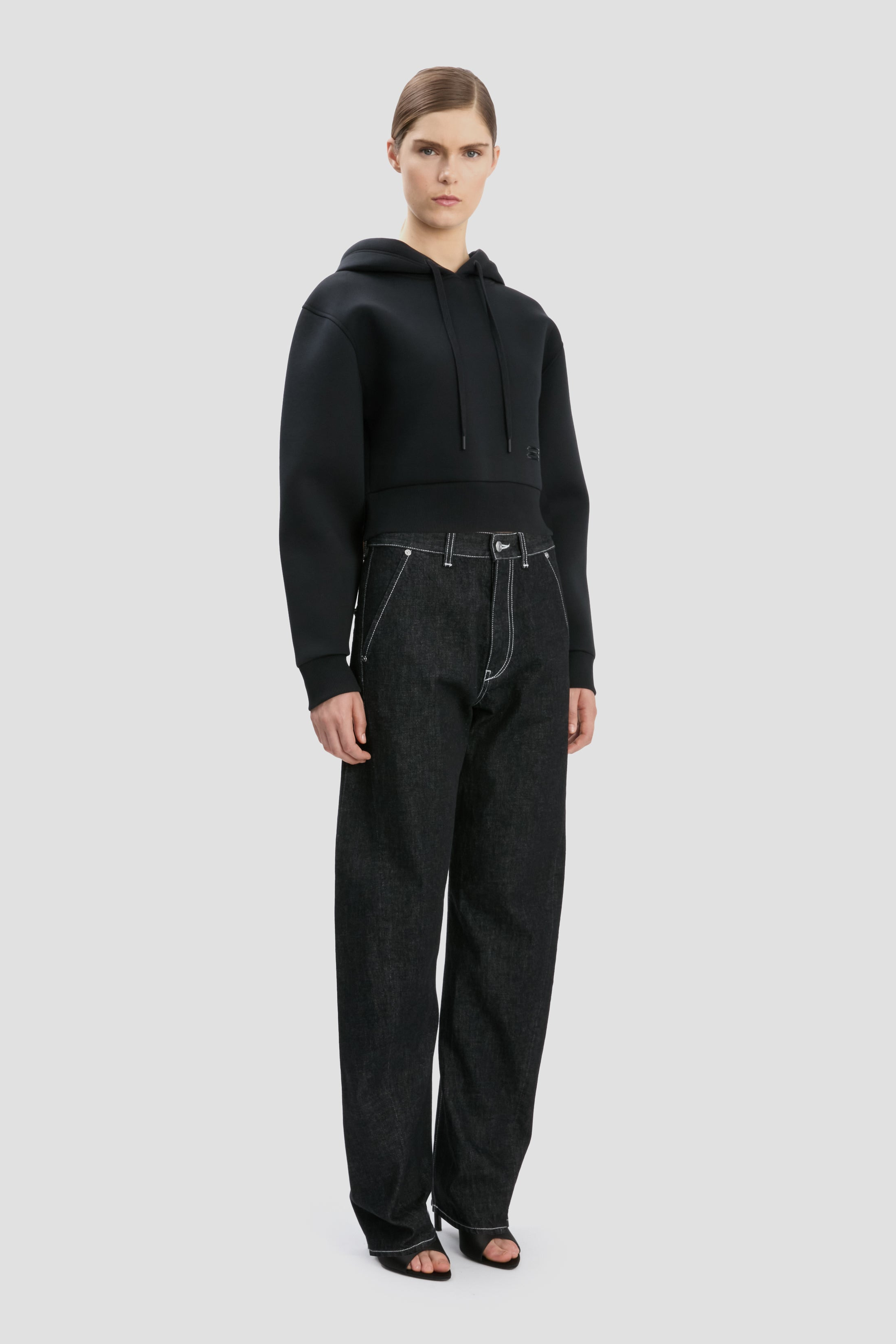 Cropped Structured Hoodie In Black - 3