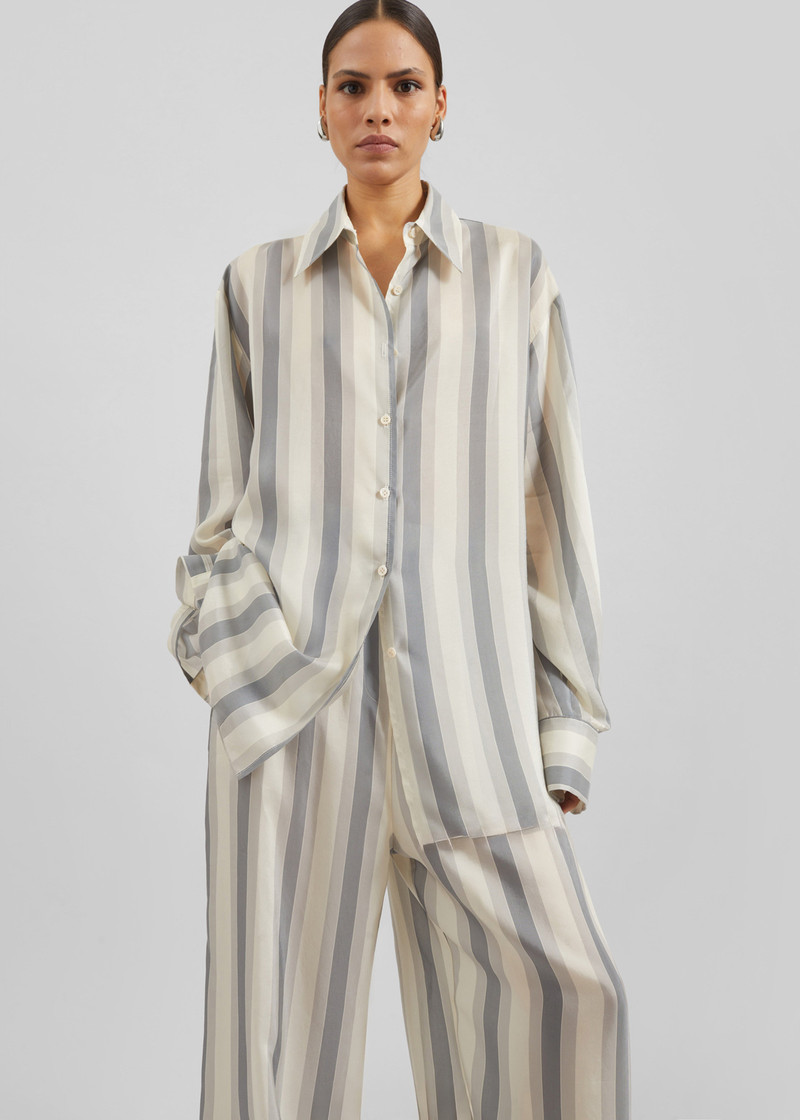 Peri Fluid Shirt - White/Grey Stripe 5