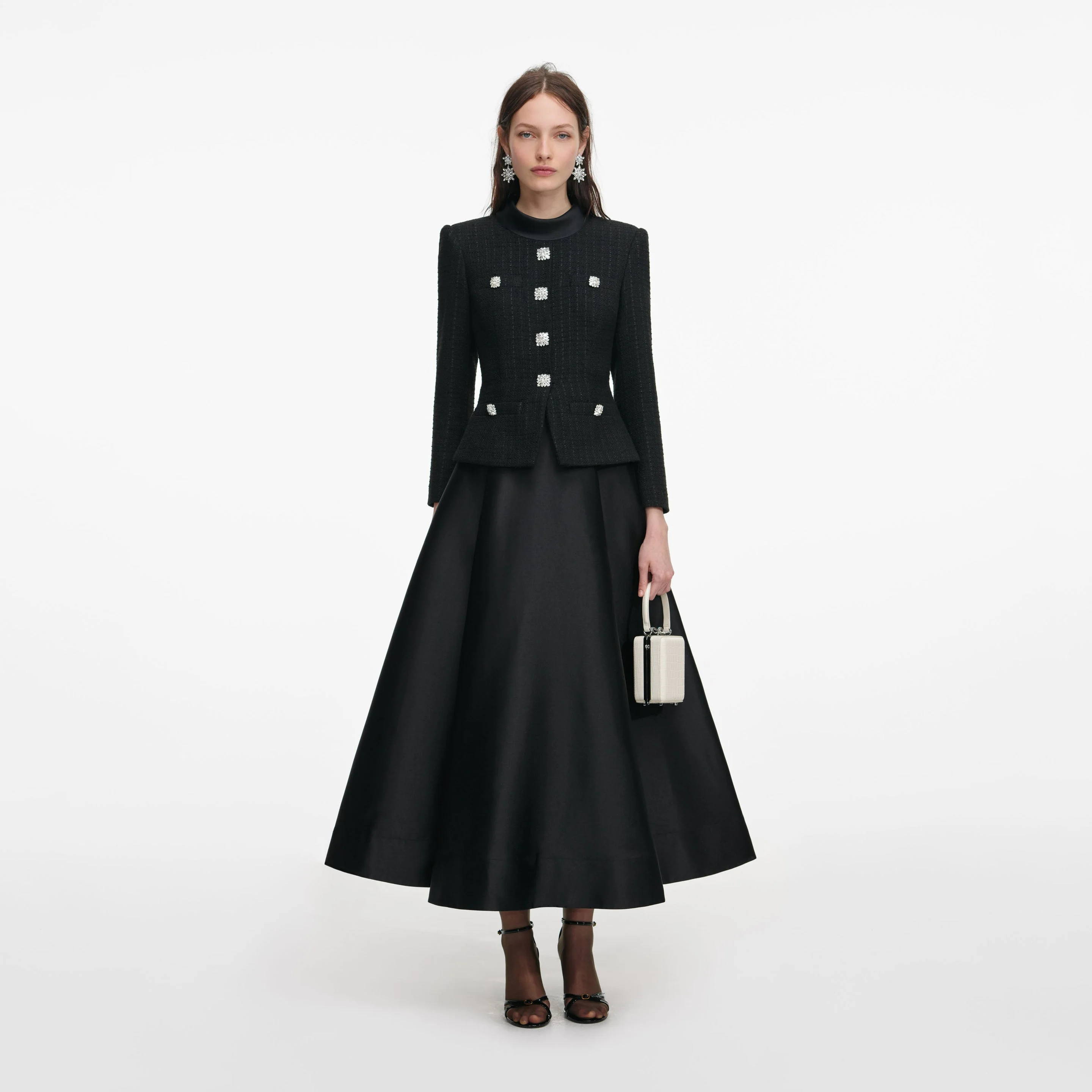 Black Boucle Taffeta Midi Dress - 1