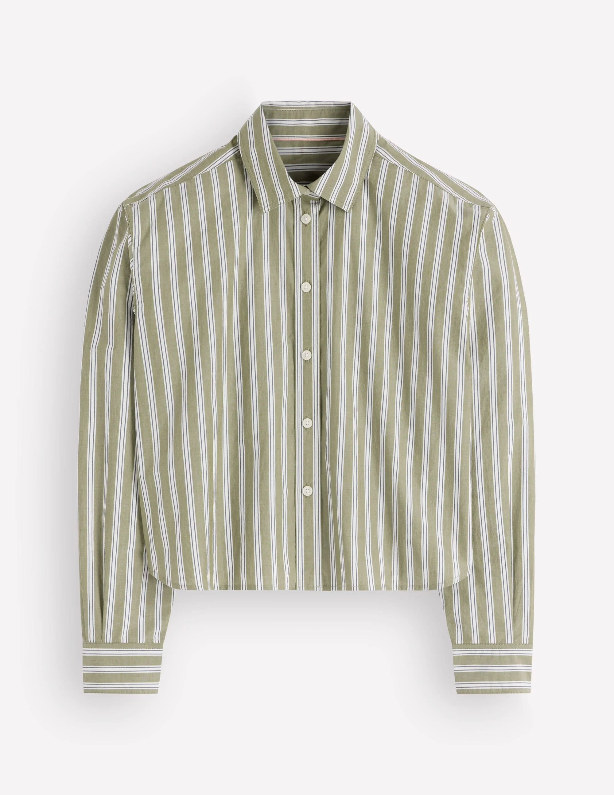 Sienna Cropped Cotton Shirt-Olive, Navy Tram Stripe - 1
