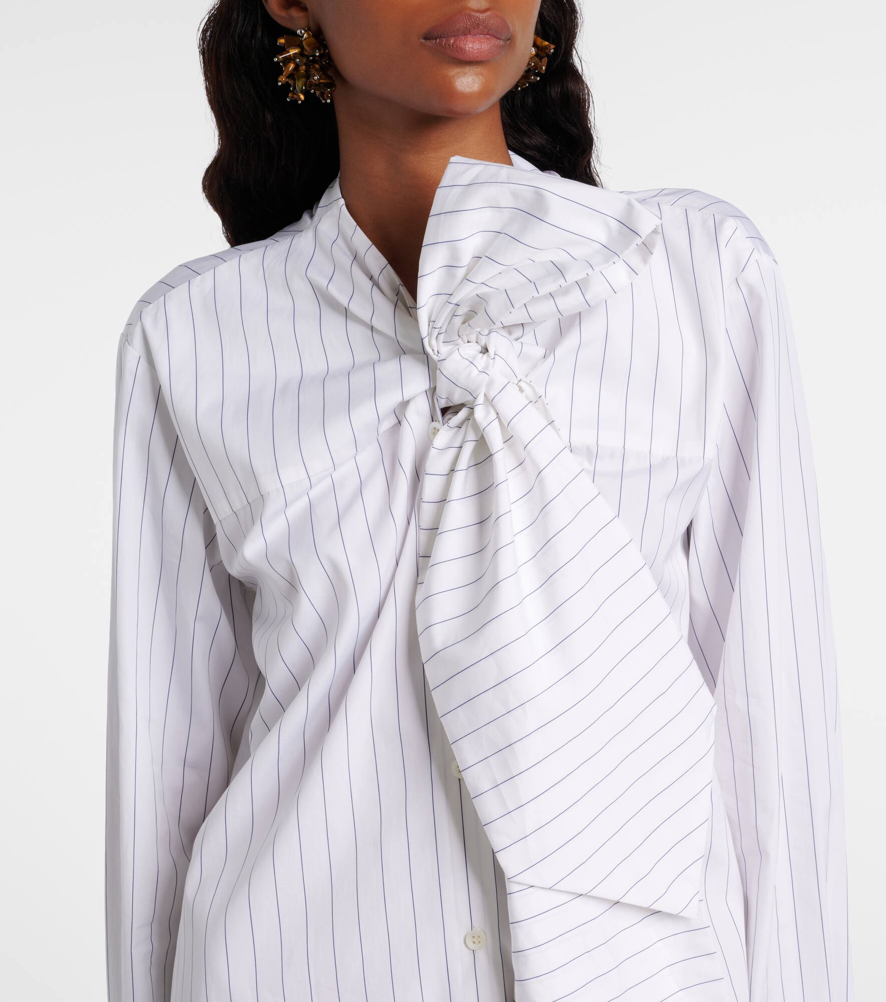 Striped tie-neck cotton minidress - 4