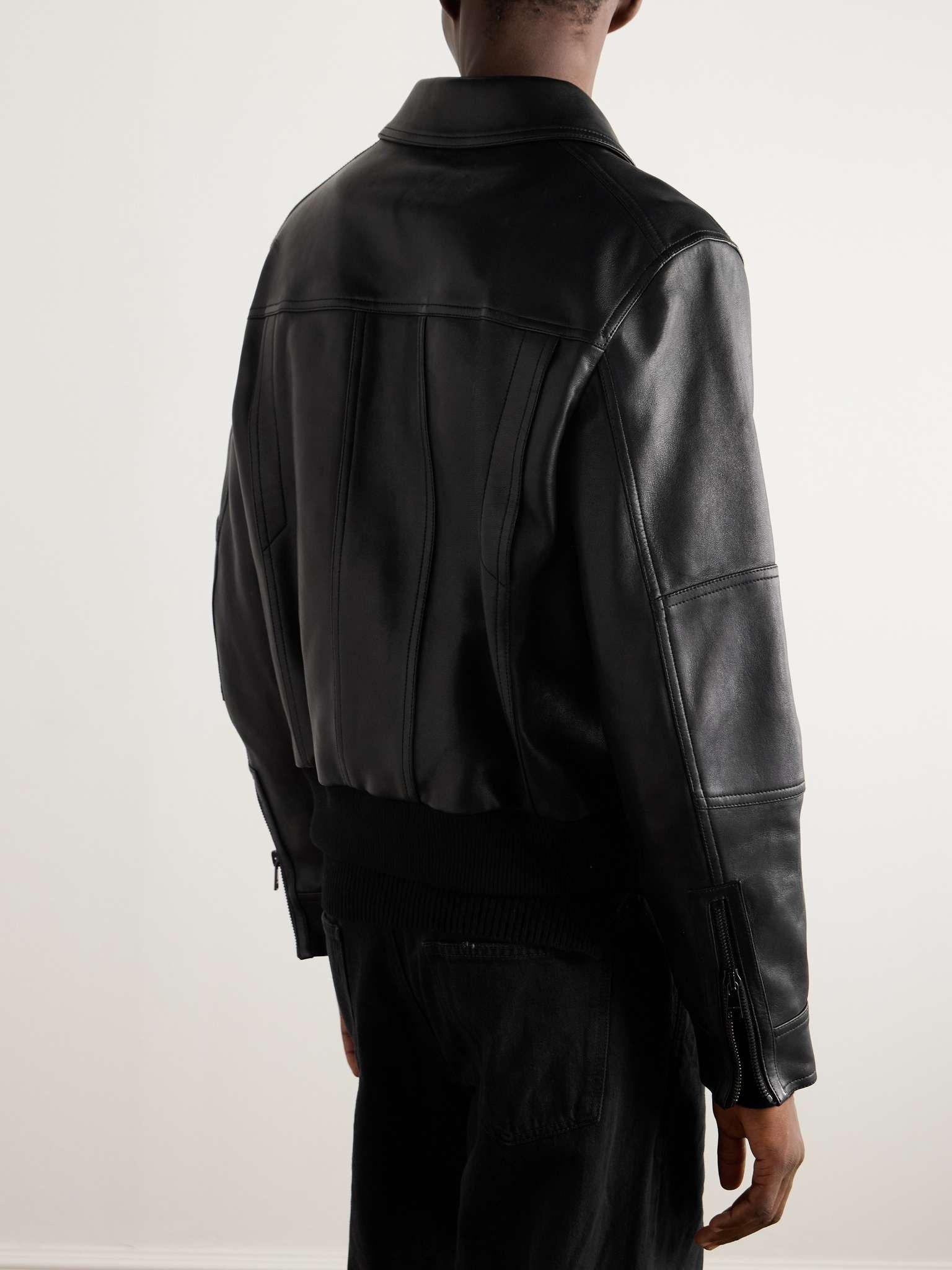 Slim-Fit Panelled Leather Bomber Jacket - 4