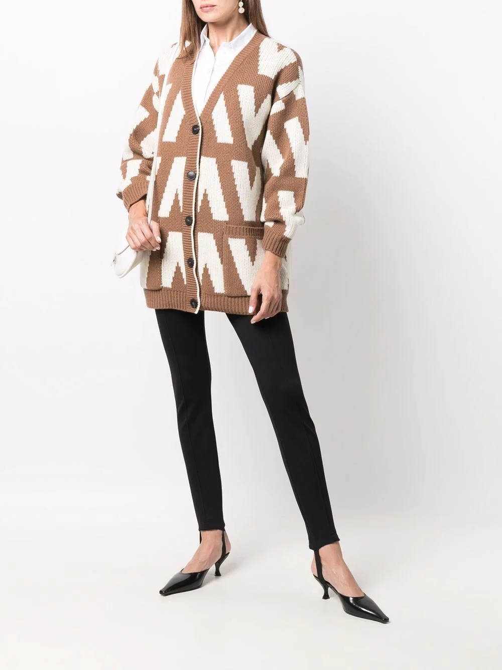 logo-intarsia virgin wool cardigan - 2