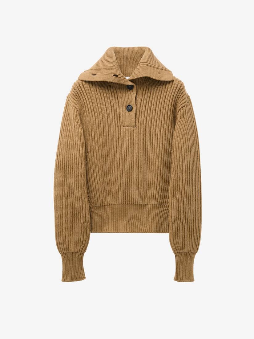 Funnel Neck Buttoned Neck Jumper - 1