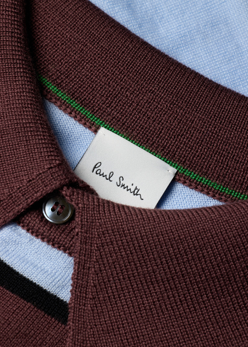 Paul Smith Blue and Brown Merino Wool Stripe Polo outlook