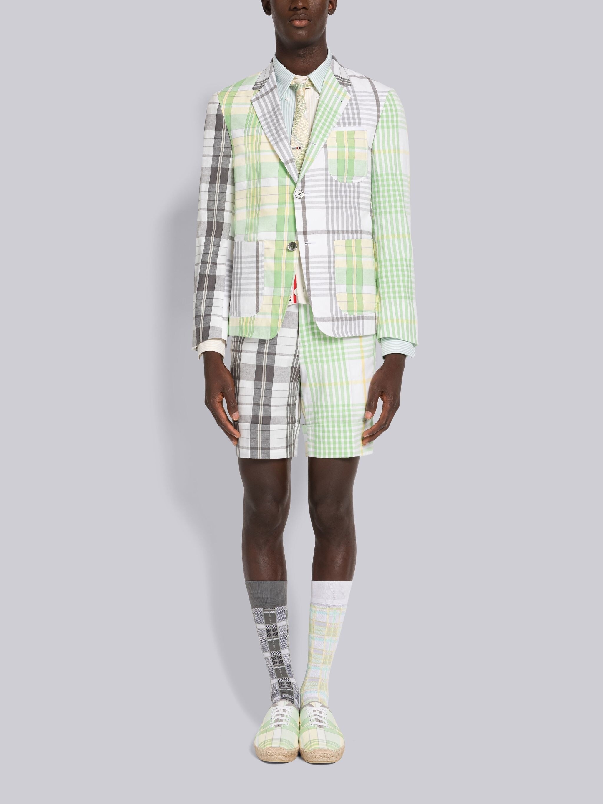 FUN-MIX HAIRLINE CHECK MADRAS COTTON SACK SPORT COAT - 4