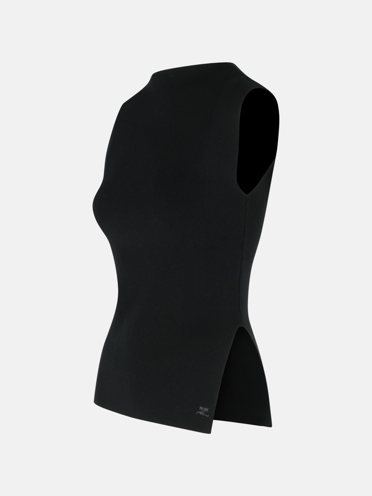 'OBLIQUE' BLACK VISCOSE BLEND TANK TOP - 2