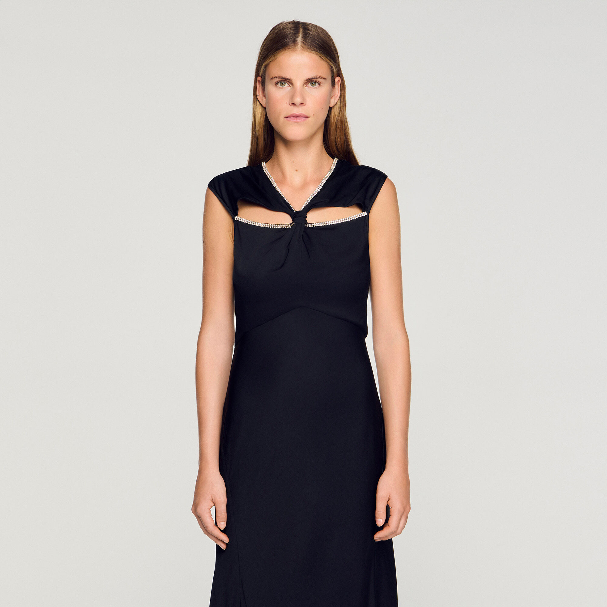 SATIN MAXI DRESS WITH RHINESTONES - 4