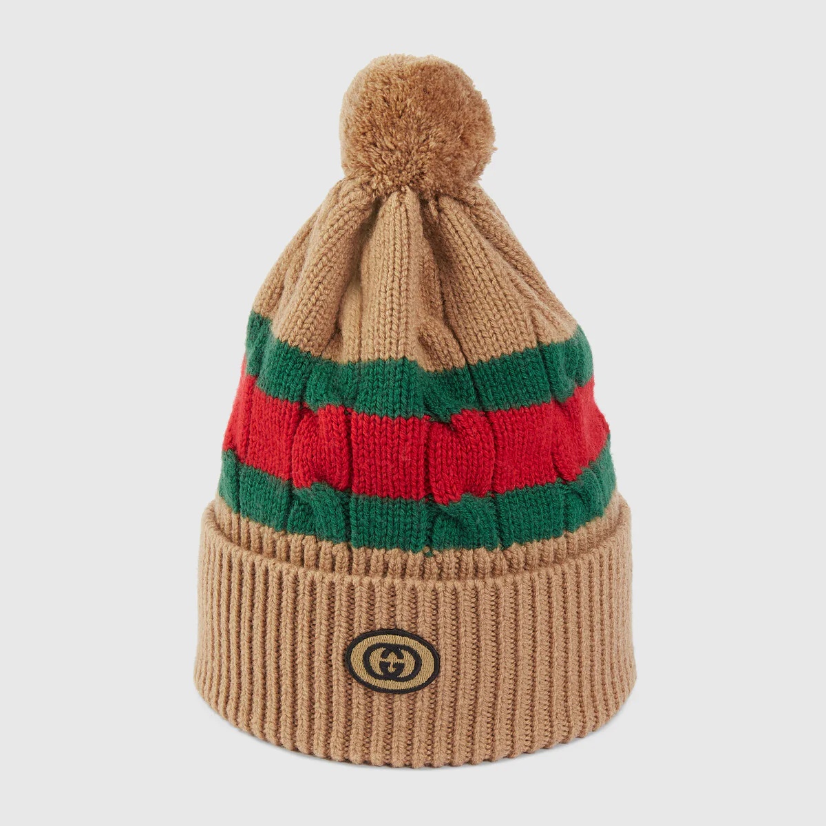 Wool knit hat with Web stripe - 1