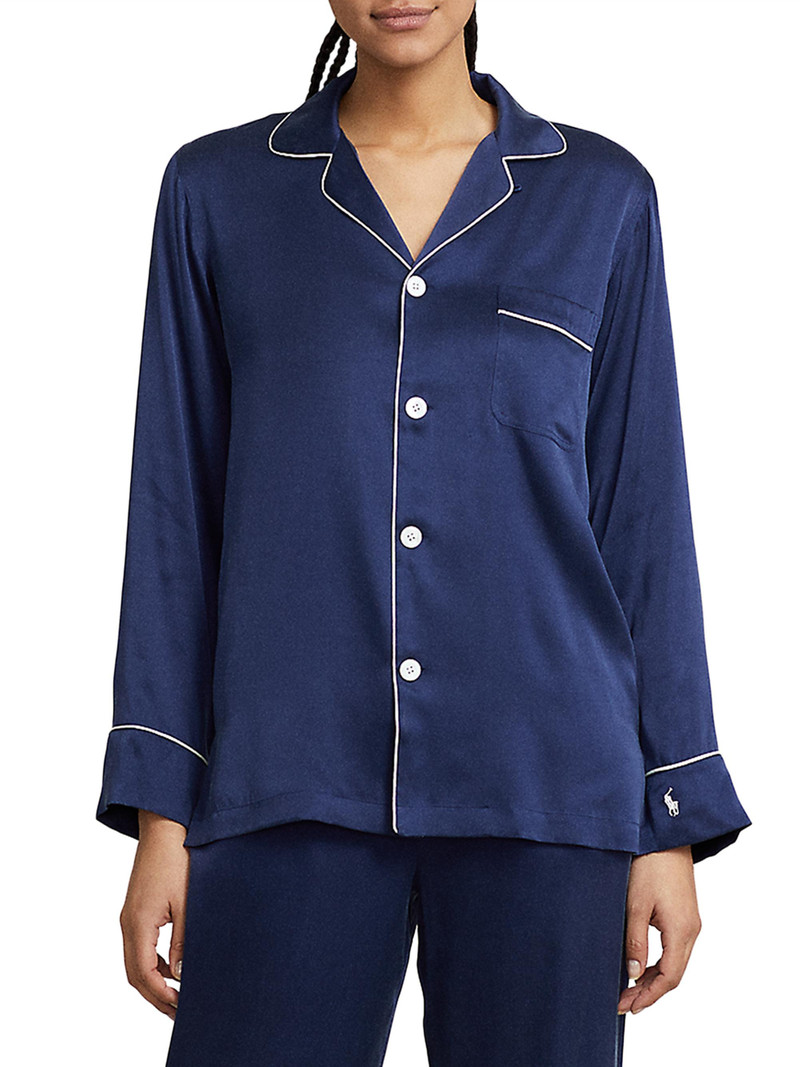 Women's Heritage Silk Laurel 2-Piece Stretch Silk Pajama Set - Navy 1