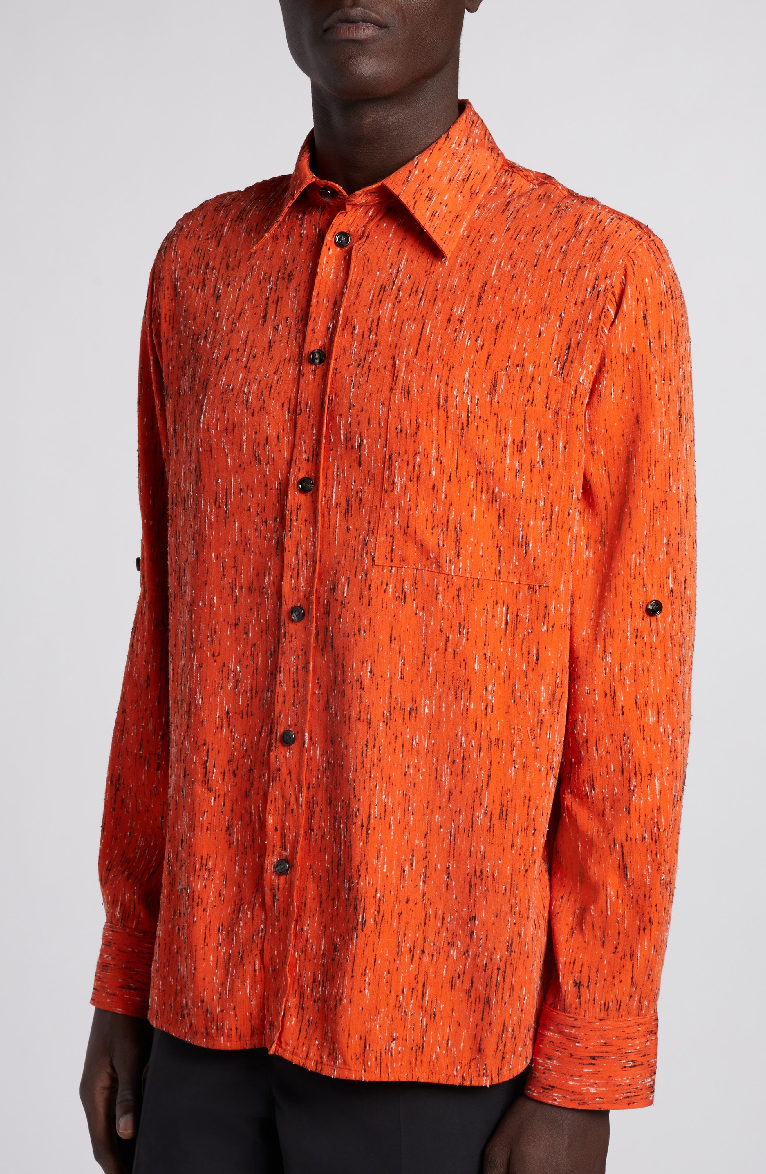 Bottega Veneta Texture Stripe Button-Up Shirt in Tulip/Black/White at Nordstrom - 5